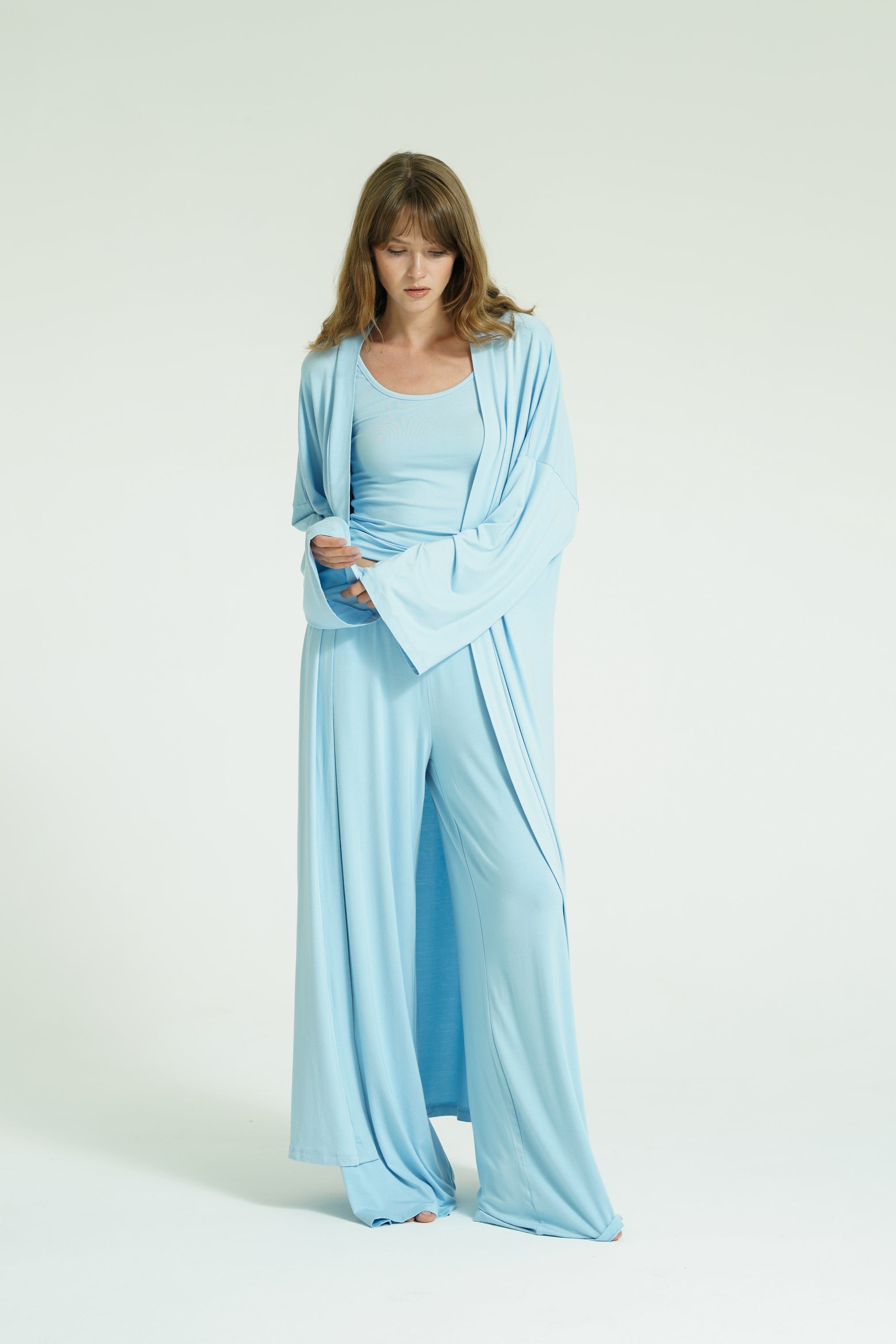 Kemerli Uzun Kimono - Bebe Mavisi