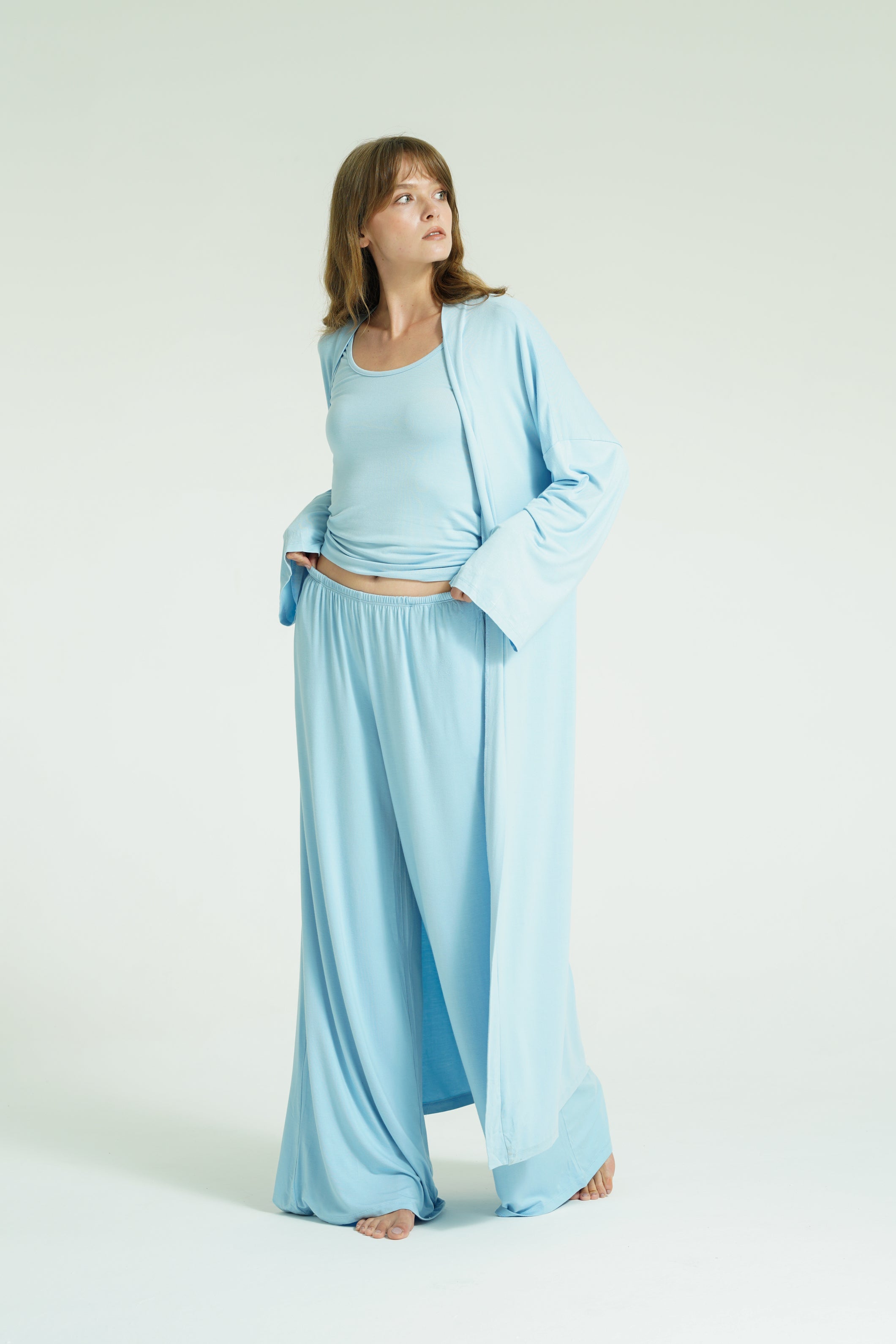 Kemerli Uzun Kimono - Bebe Mavisi