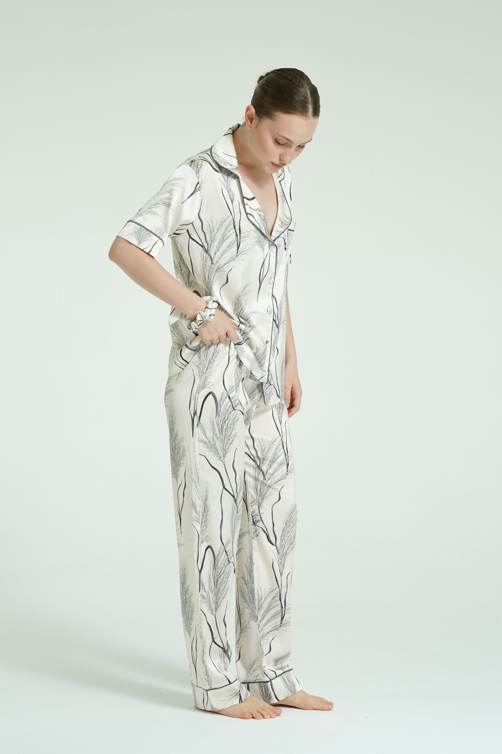 Moonleaf Ivory – 3 Parça Saten Pijama Seti