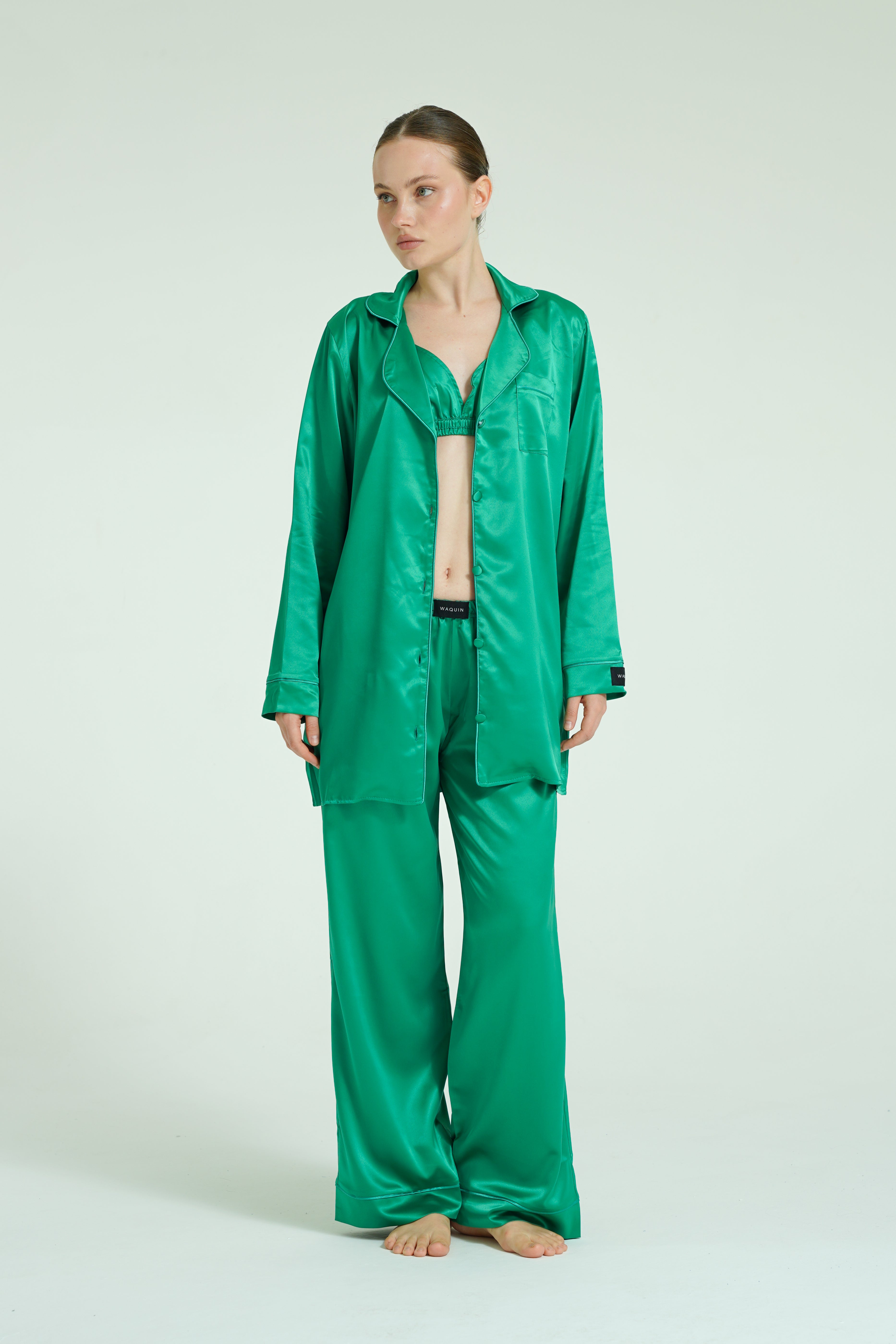 Emerald Aura – 4 Parça Saten Pijama Seti