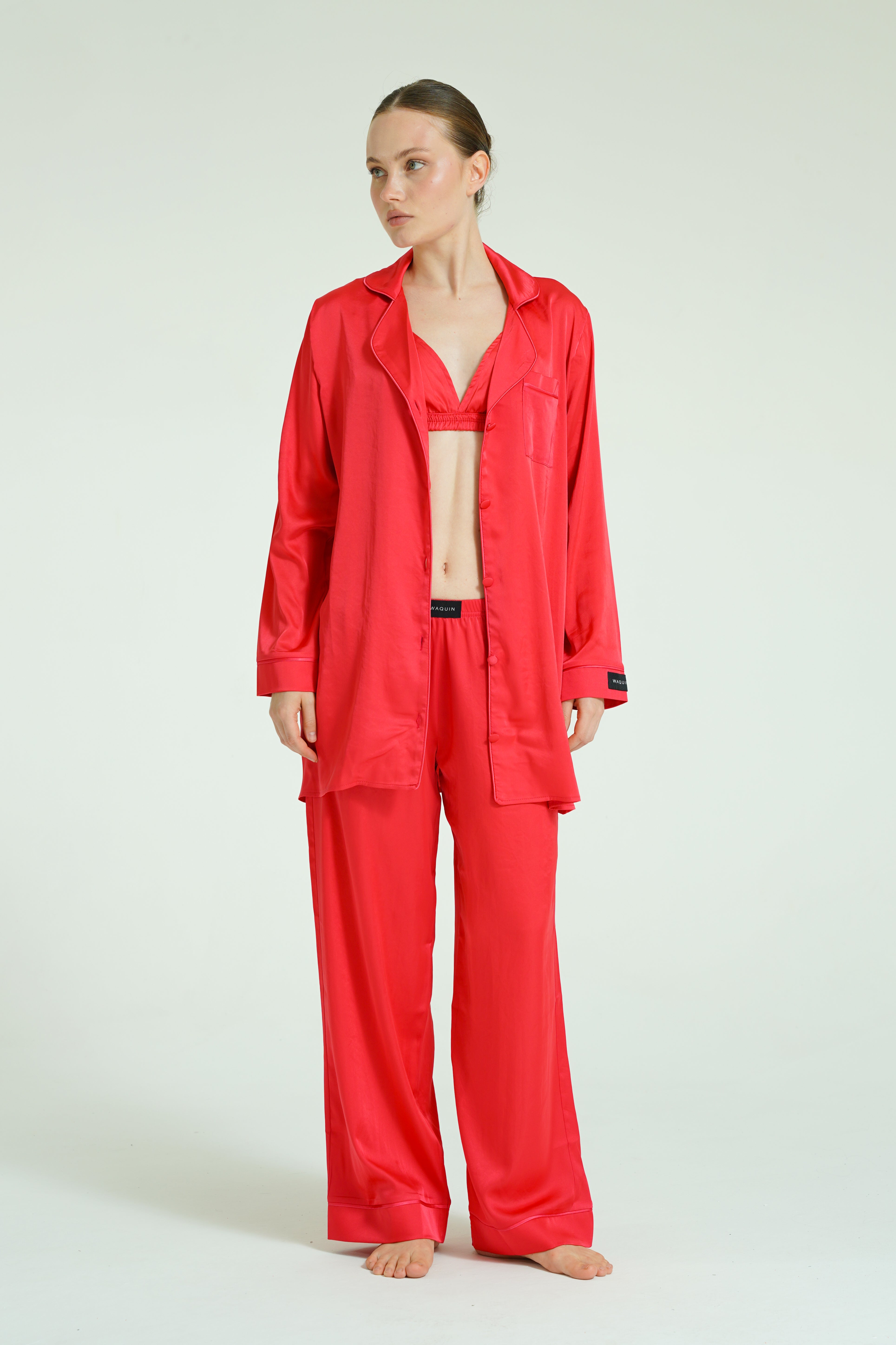 Ruby Trio – 4 Parça Saten Pijama Seti