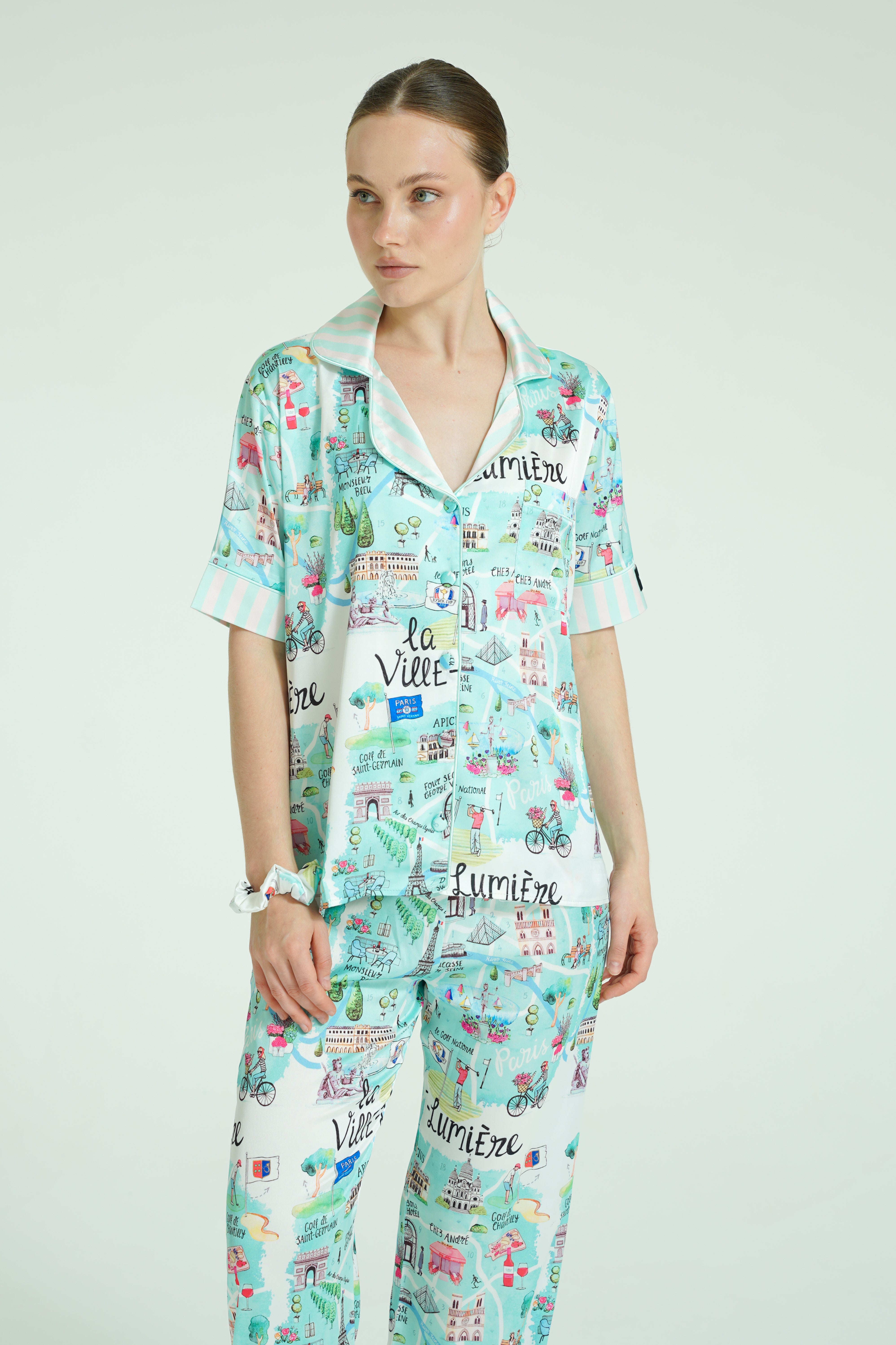 Amalfi Breeze – 3 Parça Saten Pijama Takımı