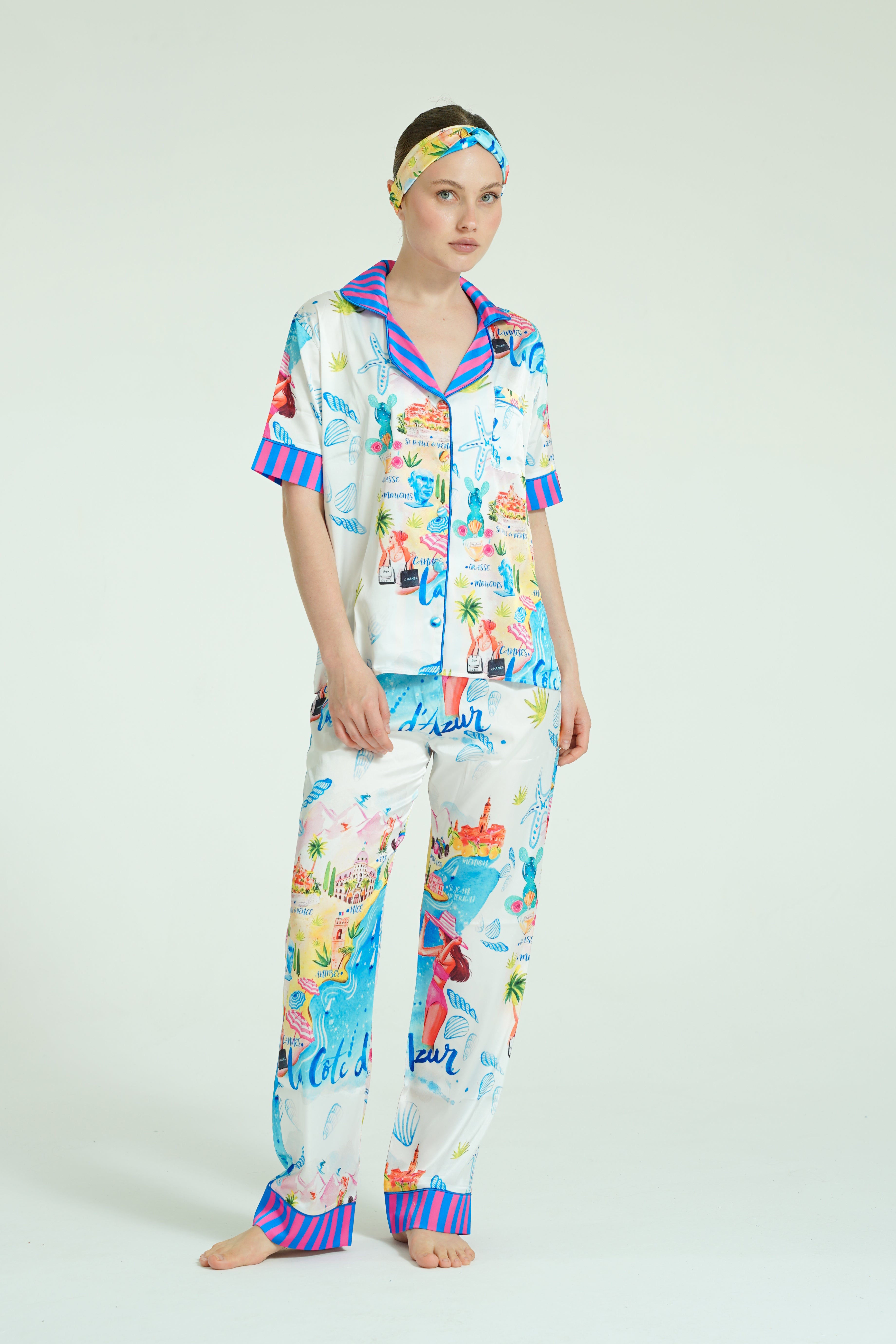 Côte d’Azur Muse – 3 Parça Saten Pijama Takımı