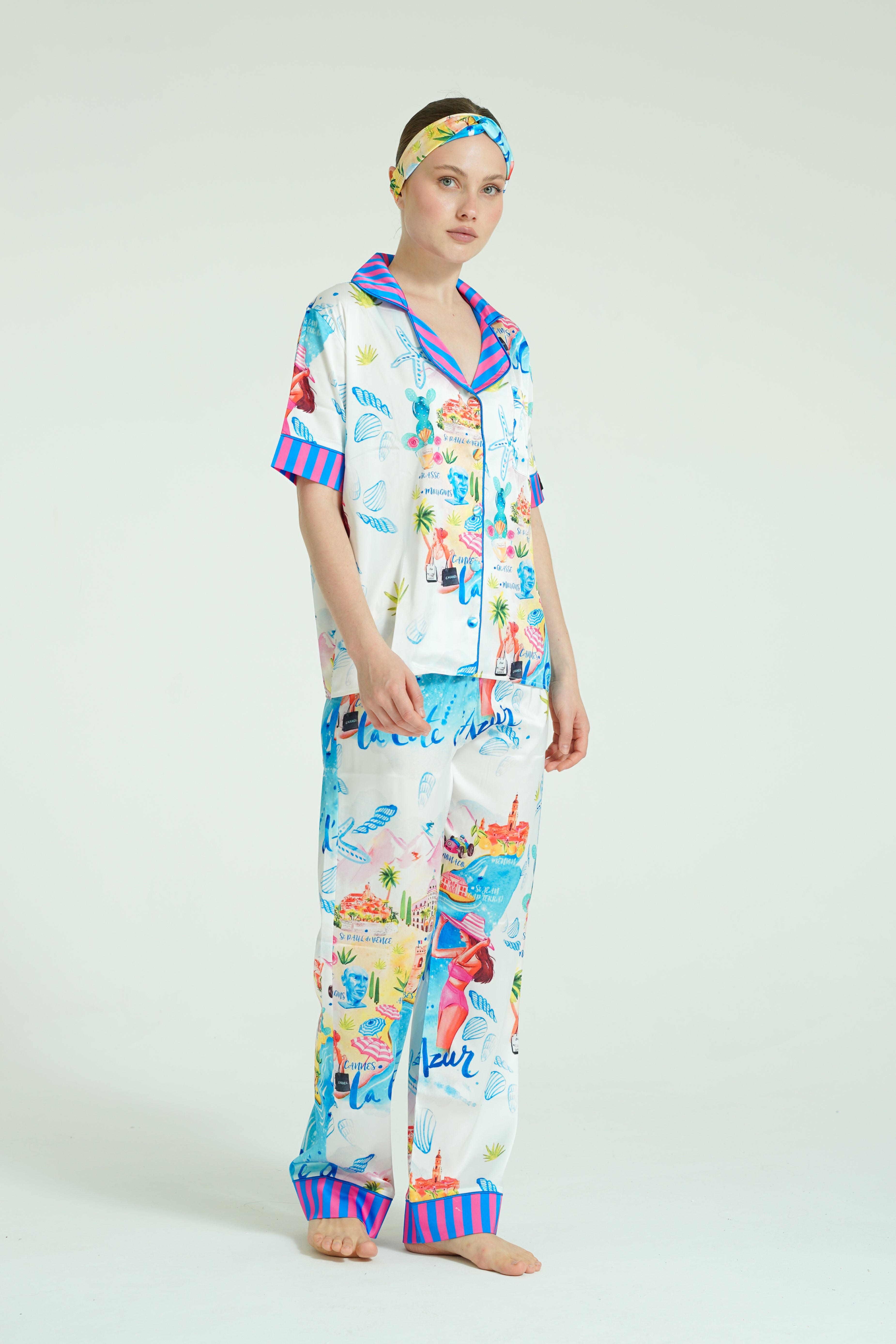 Côte d’Azur Muse – 3 Parça Saten Pijama Takımı