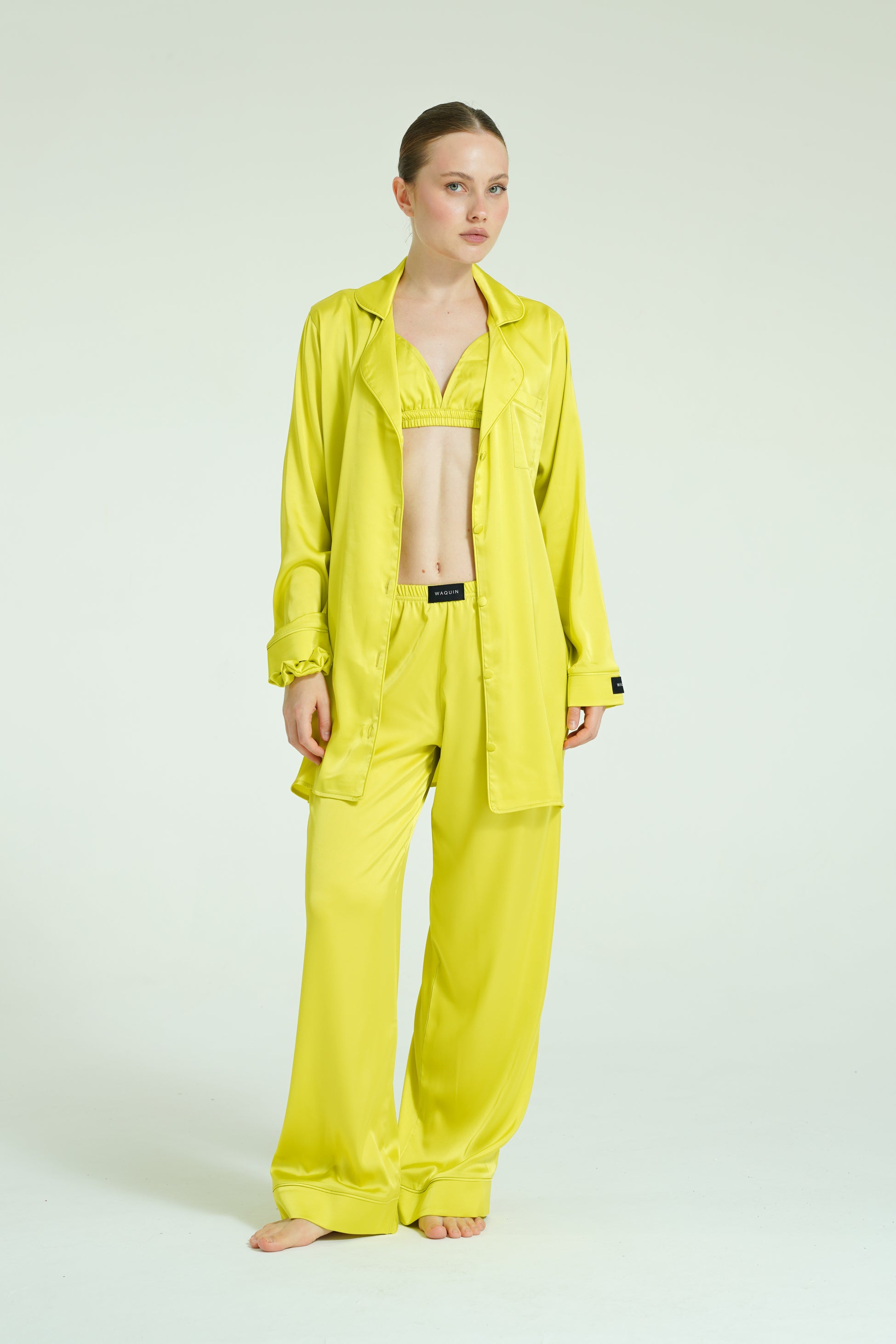 Citrus Glow Trio – 4 Parça Saten Pijama Seti