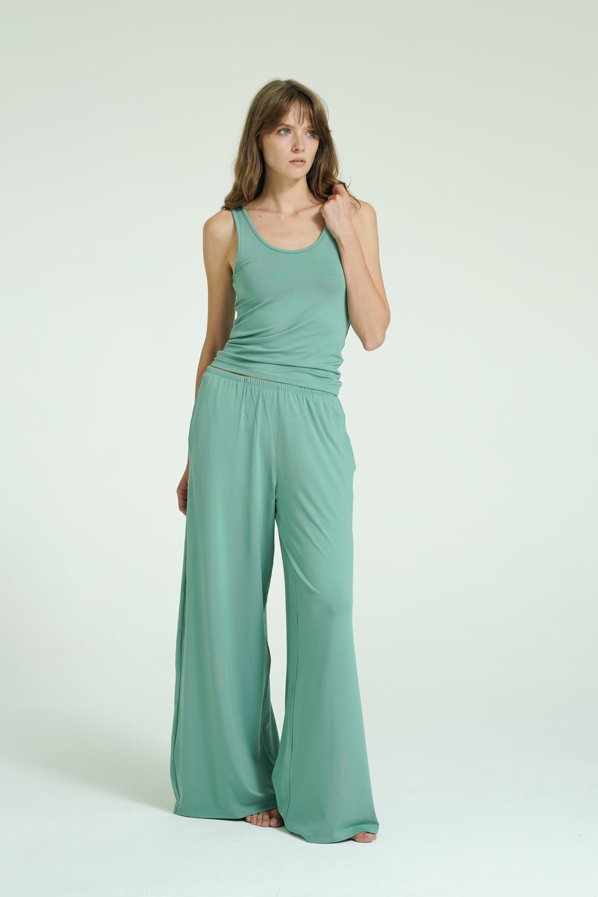 Dökümlü Rahat Pantolon - Mint Yeşili