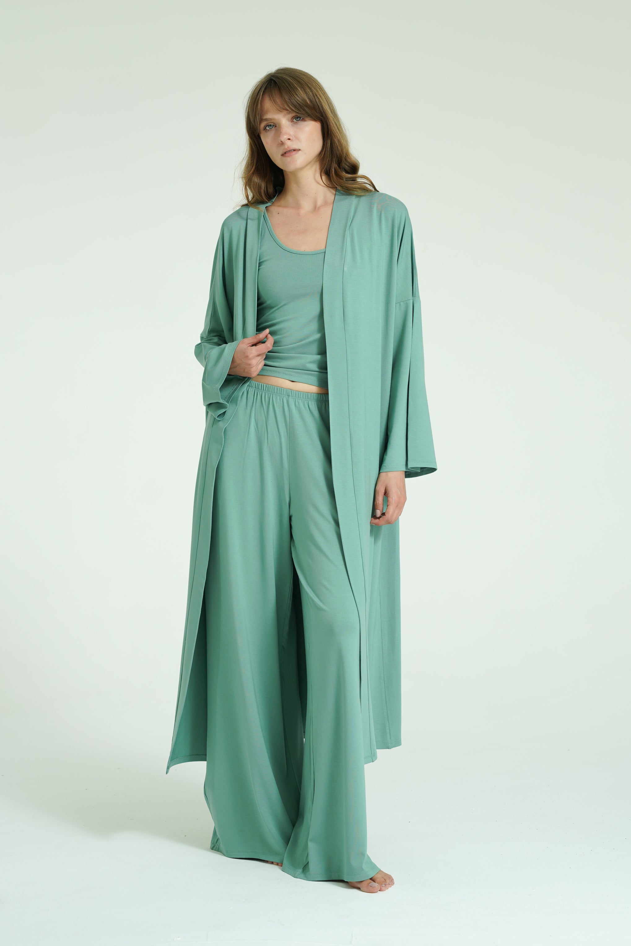 Kemerli Uzun Kimono - Mint Yeşili