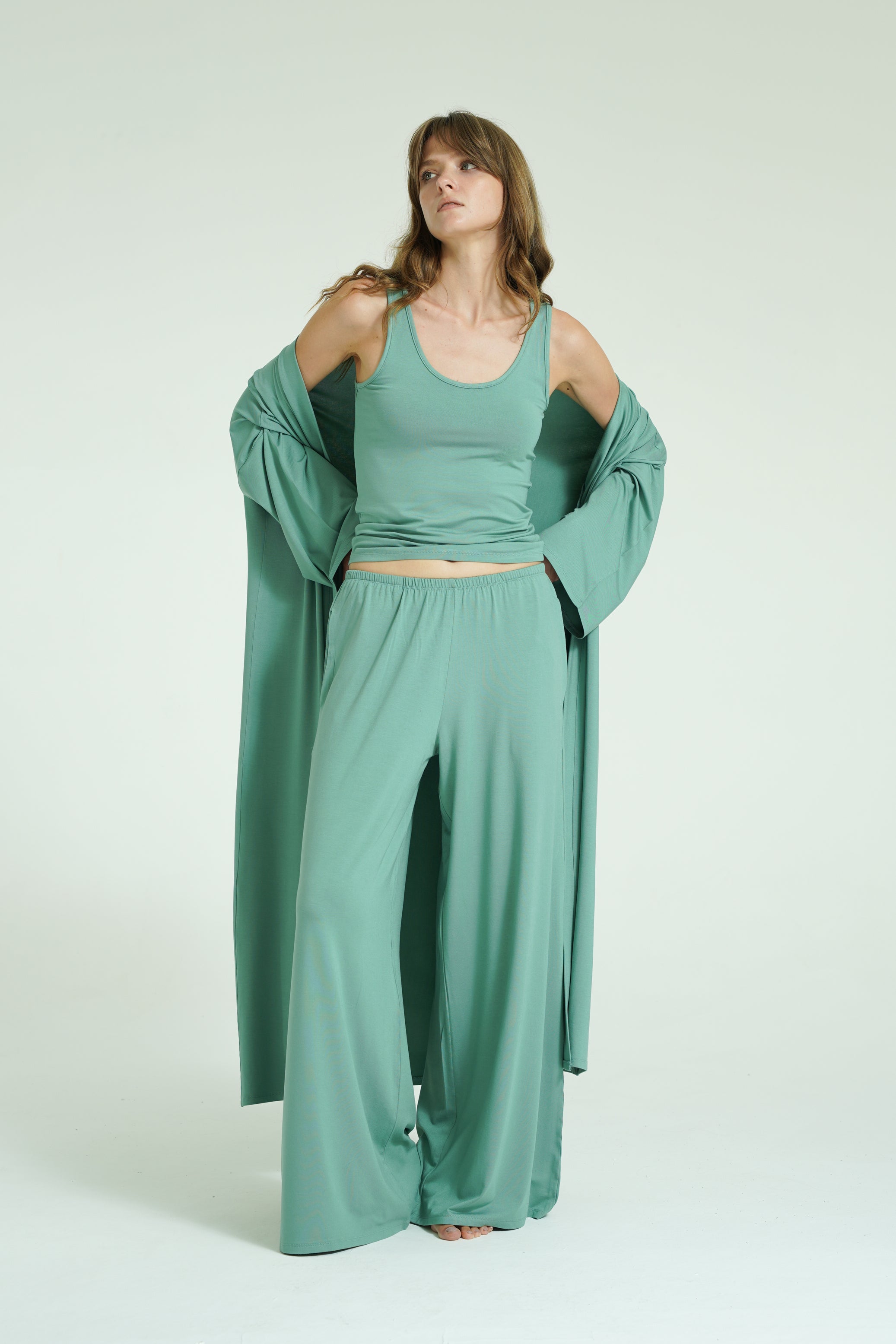 Kemerli Uzun Kimono - Mint Yeşili
