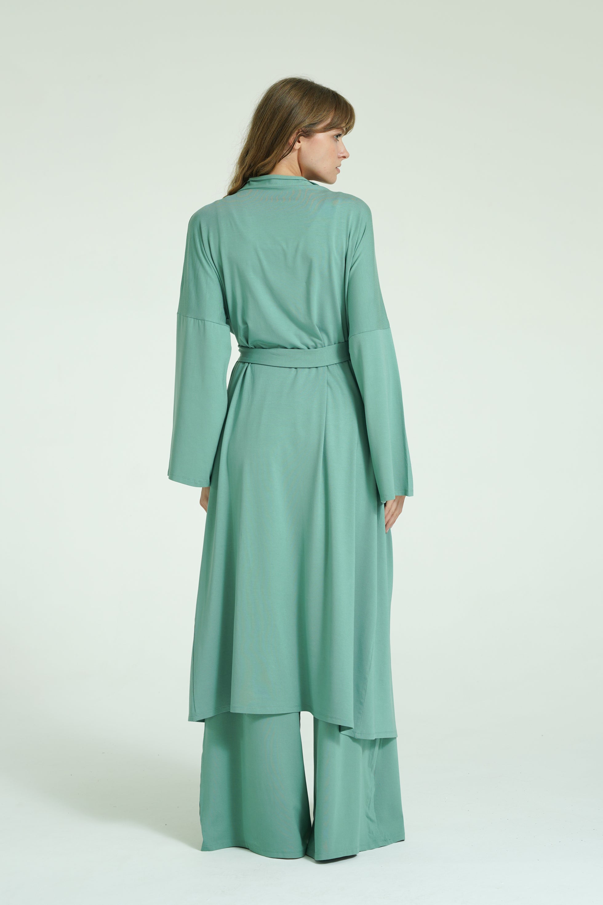 Kemerli Uzun Kimono - Mint Yeşili