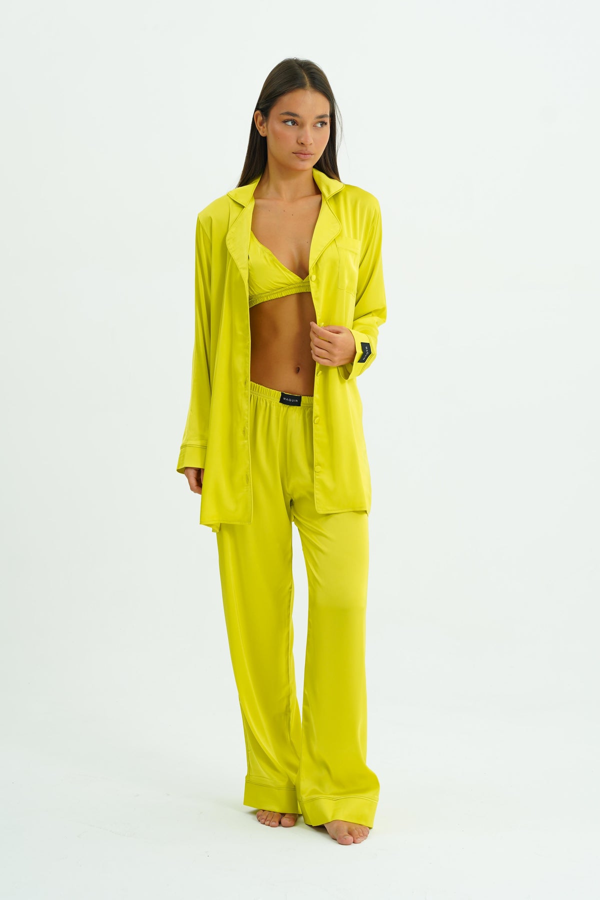 Citrus Glow Trio – 4 Parça Saten Pijama Seti