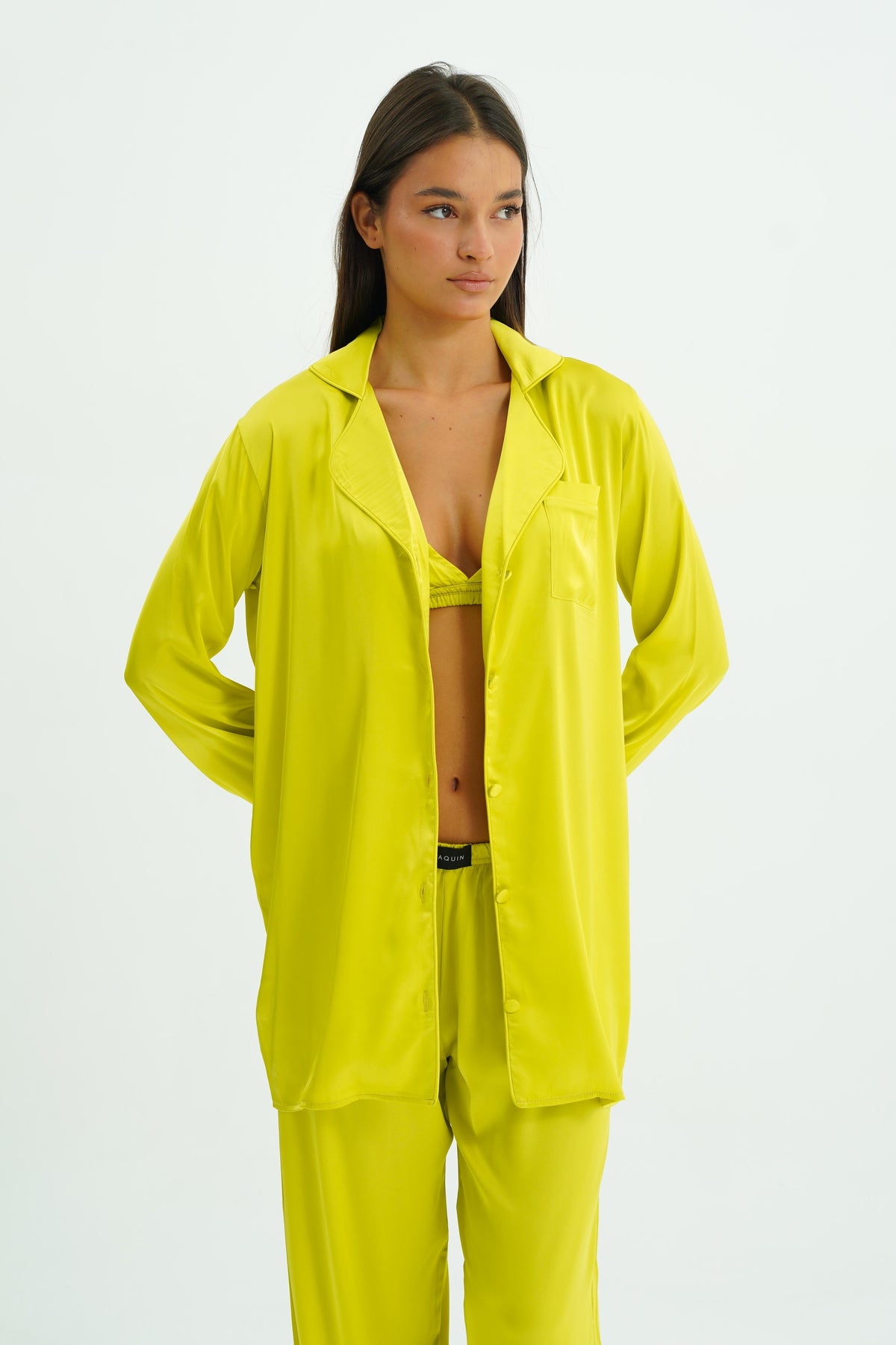 Citrus Glow Trio – 4 Parça Saten Pijama Seti