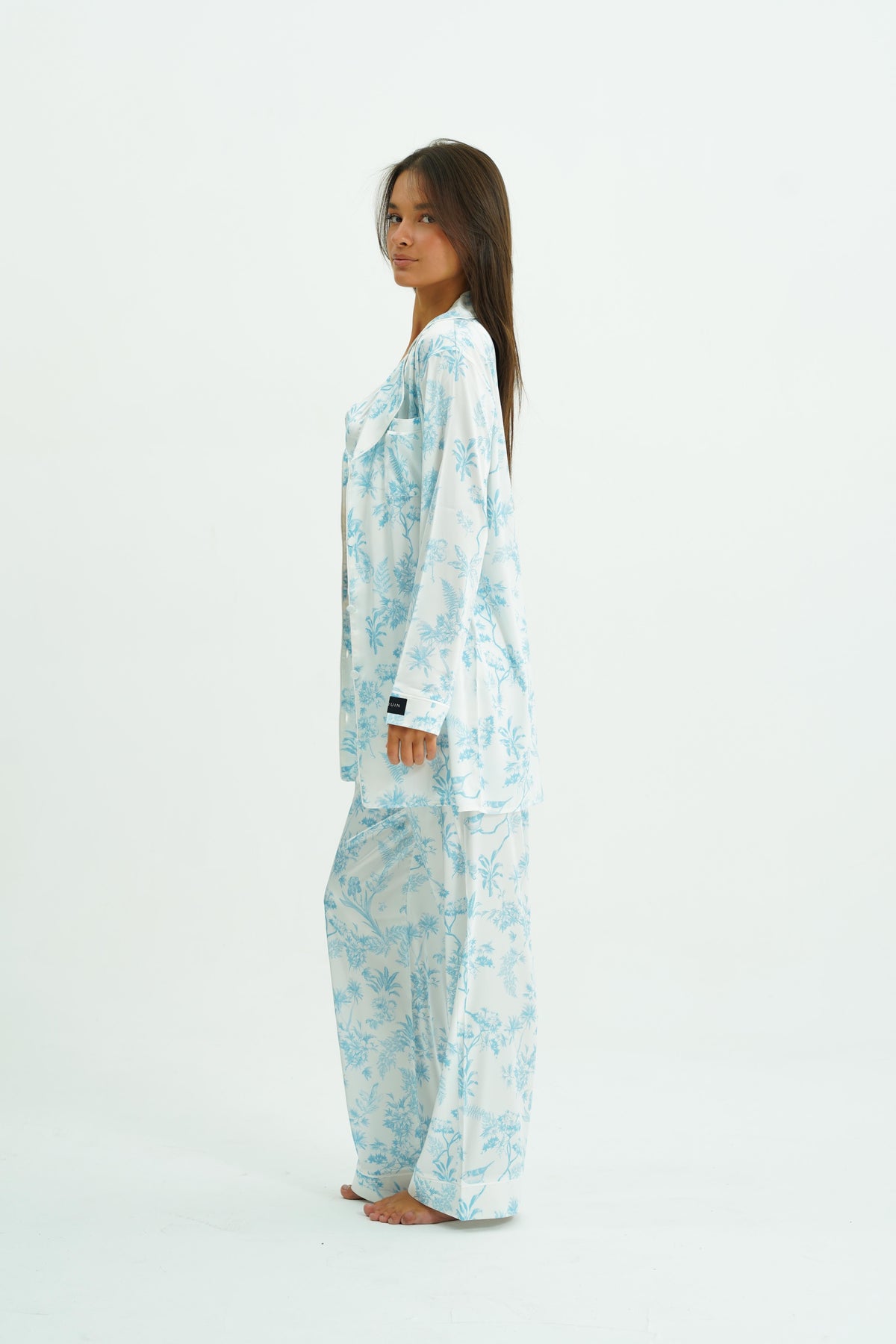Azure Bloom Trio – 4 Parça Saten Pijama Seti