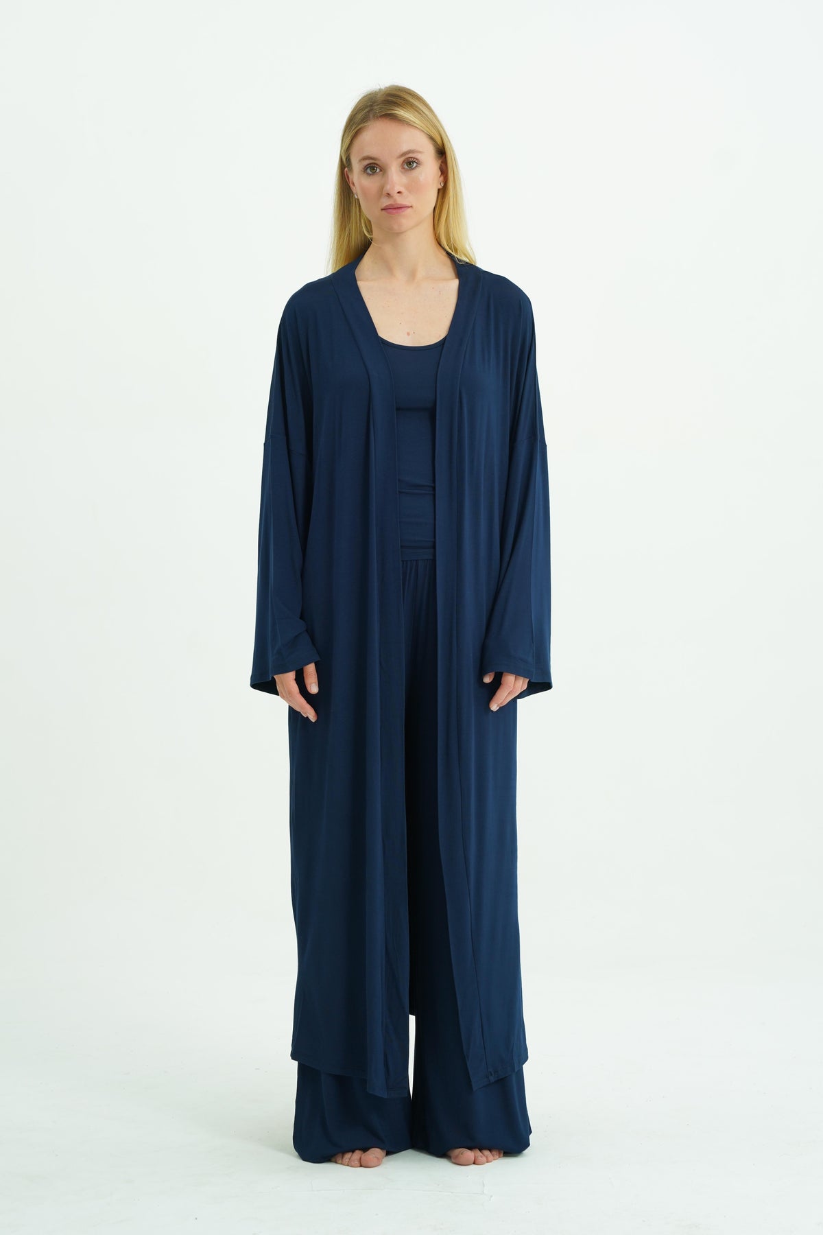 Kemerli Uzun Kimono - Lacivert