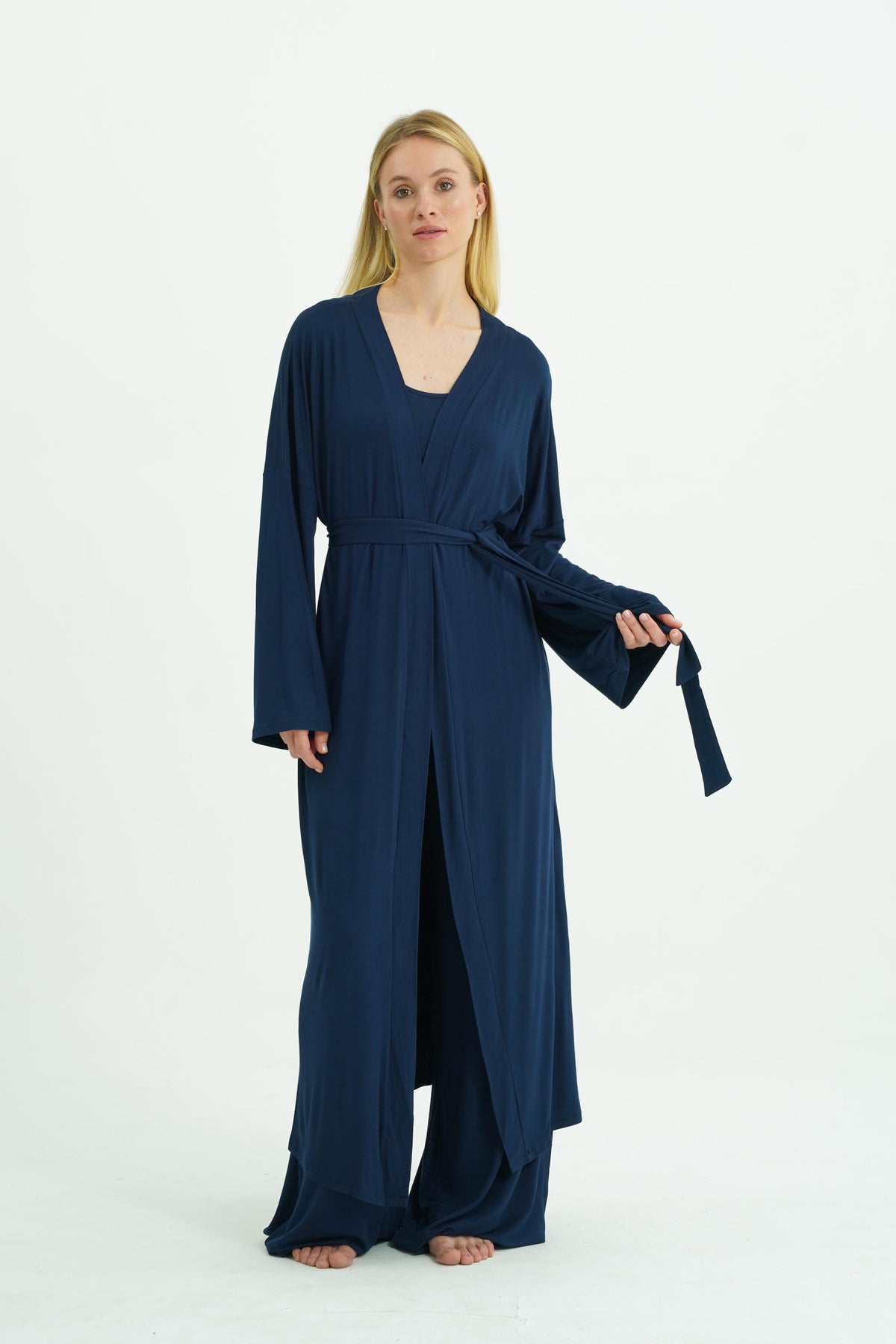 Kemerli Uzun Kimono - Lacivert