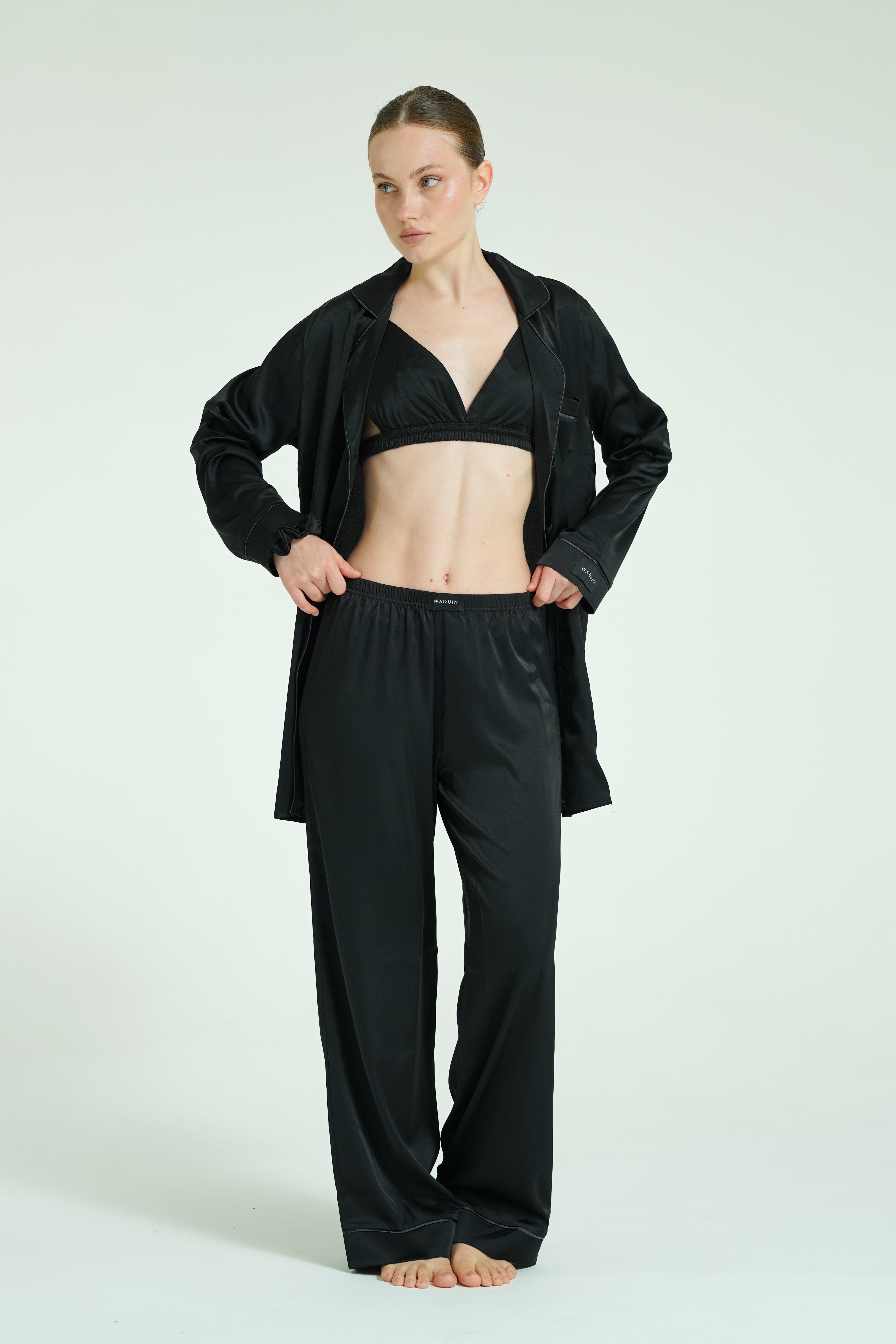 Noir Trio – 4 Parça Saten Pijama Seti