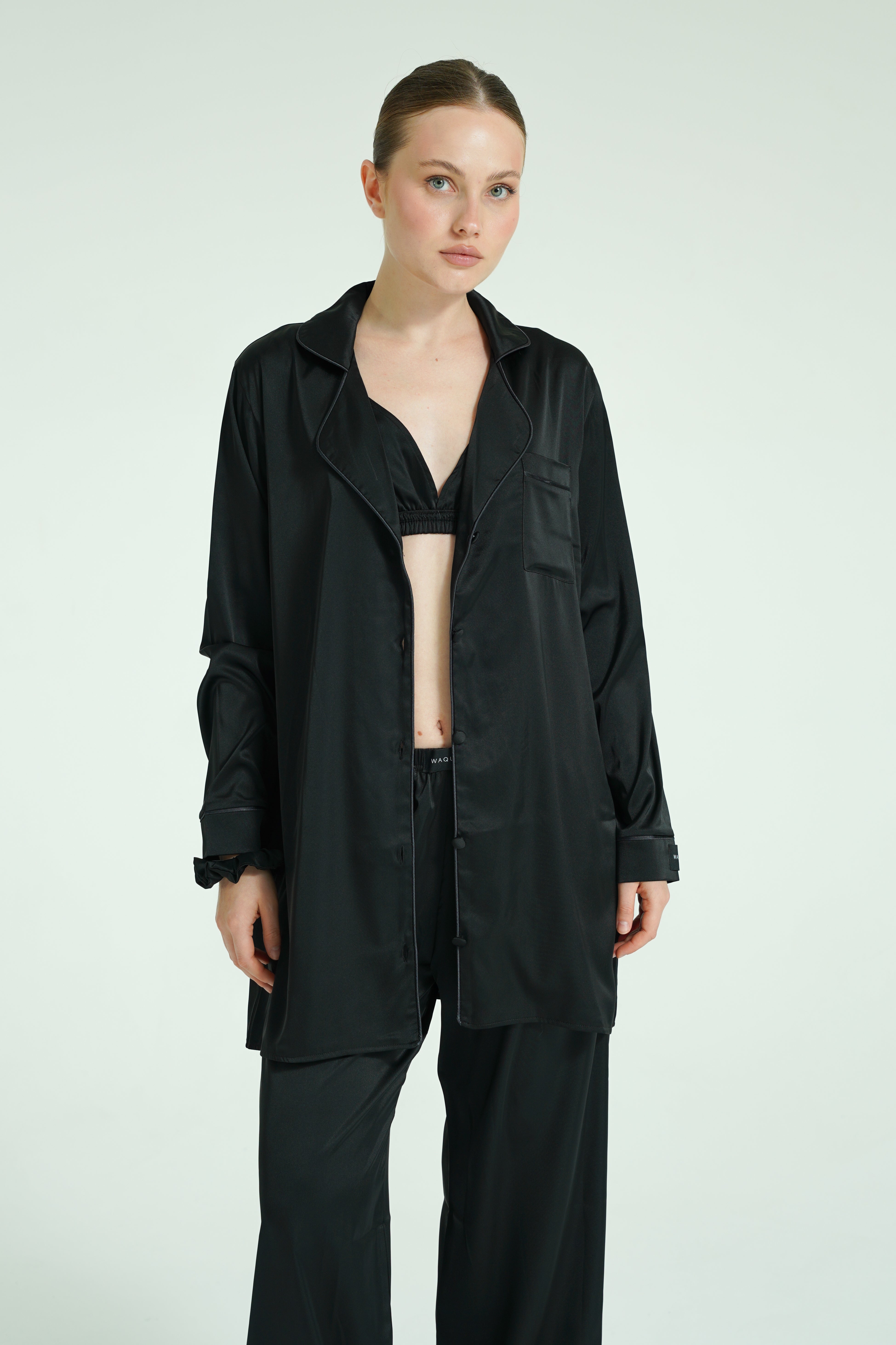 Noir Trio – 4 Parça Saten Pijama Seti