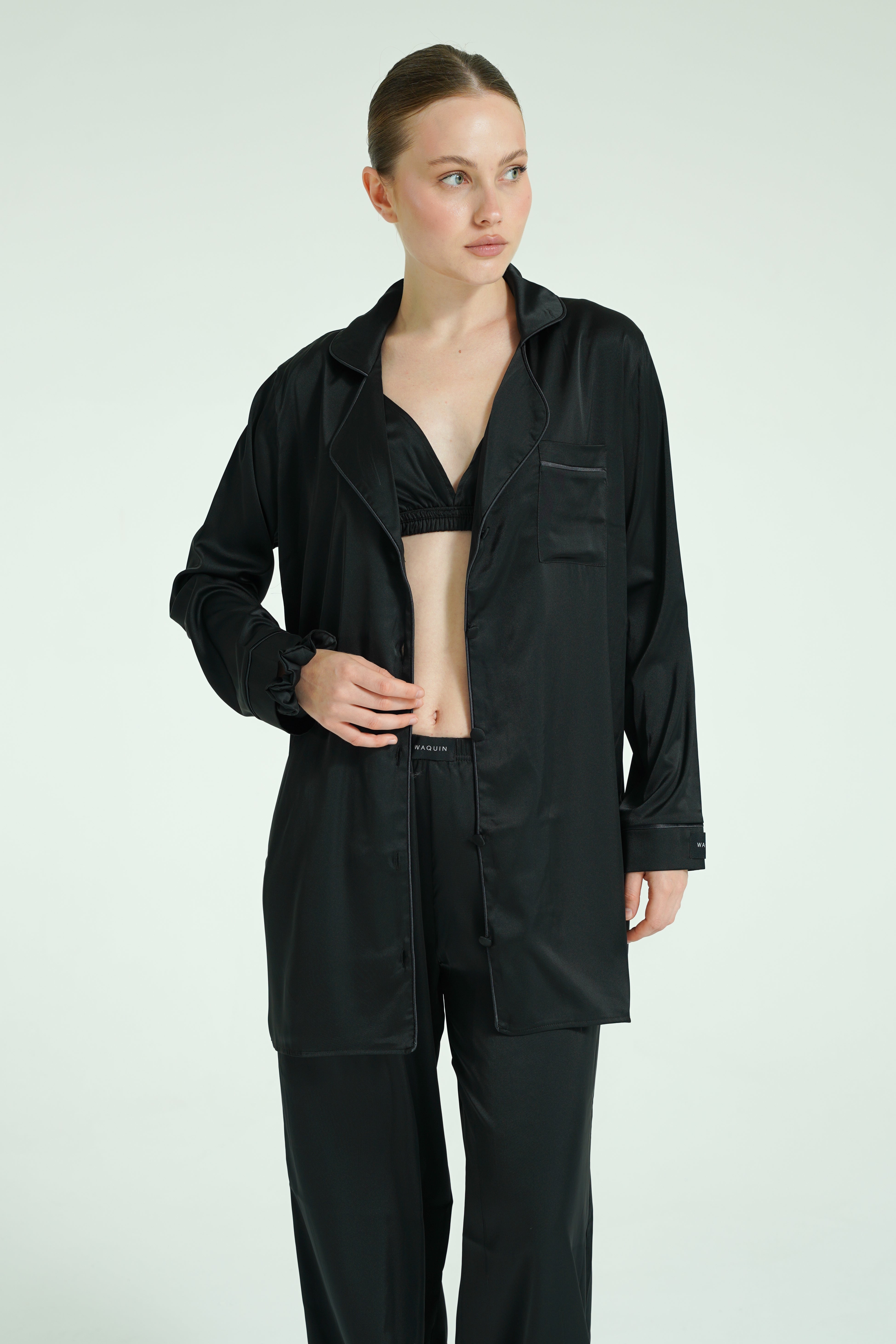 Noir Trio – 4 Parça Saten Pijama Seti