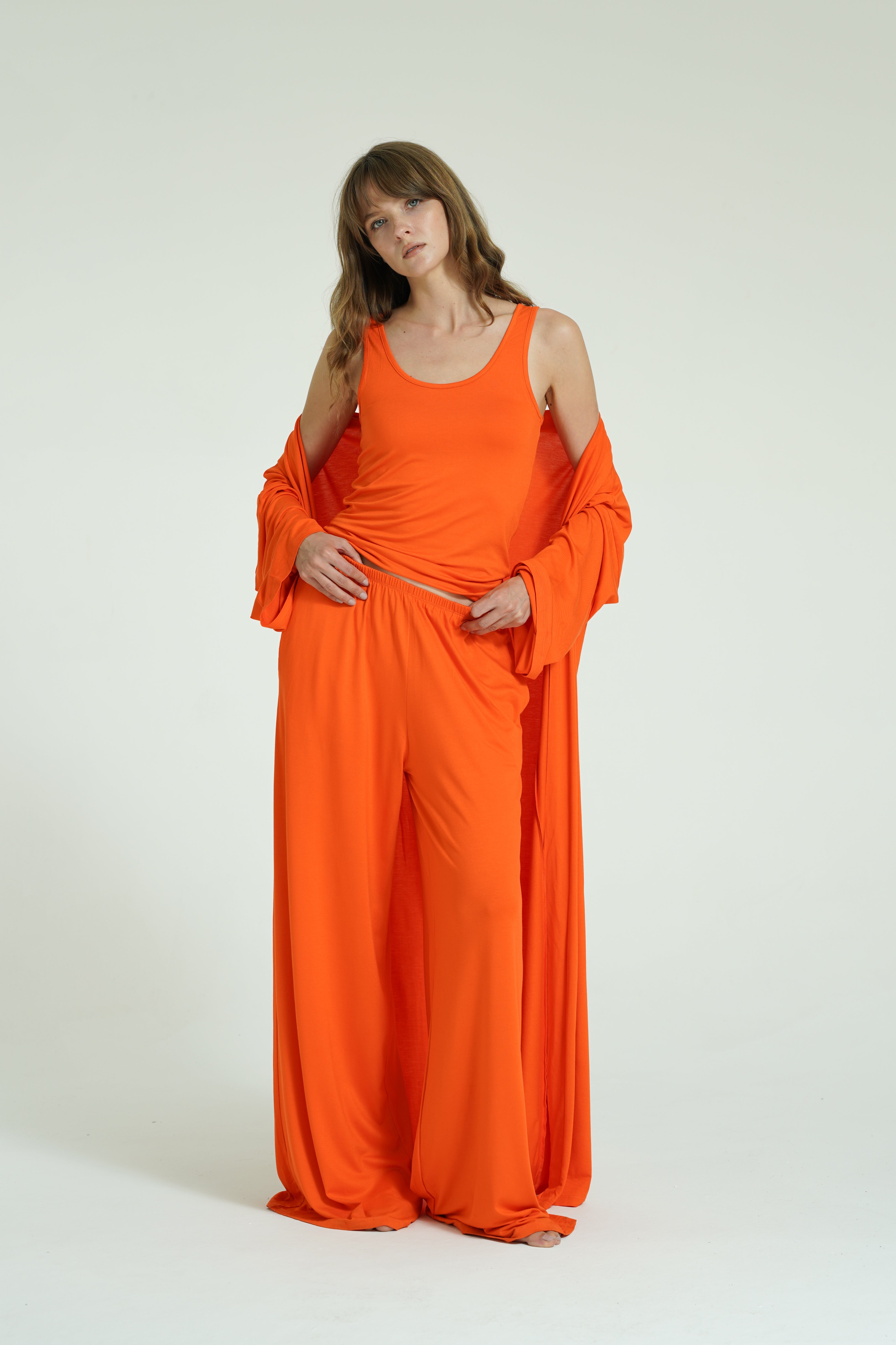 Kemerli Uzun Kimono - Turuncu