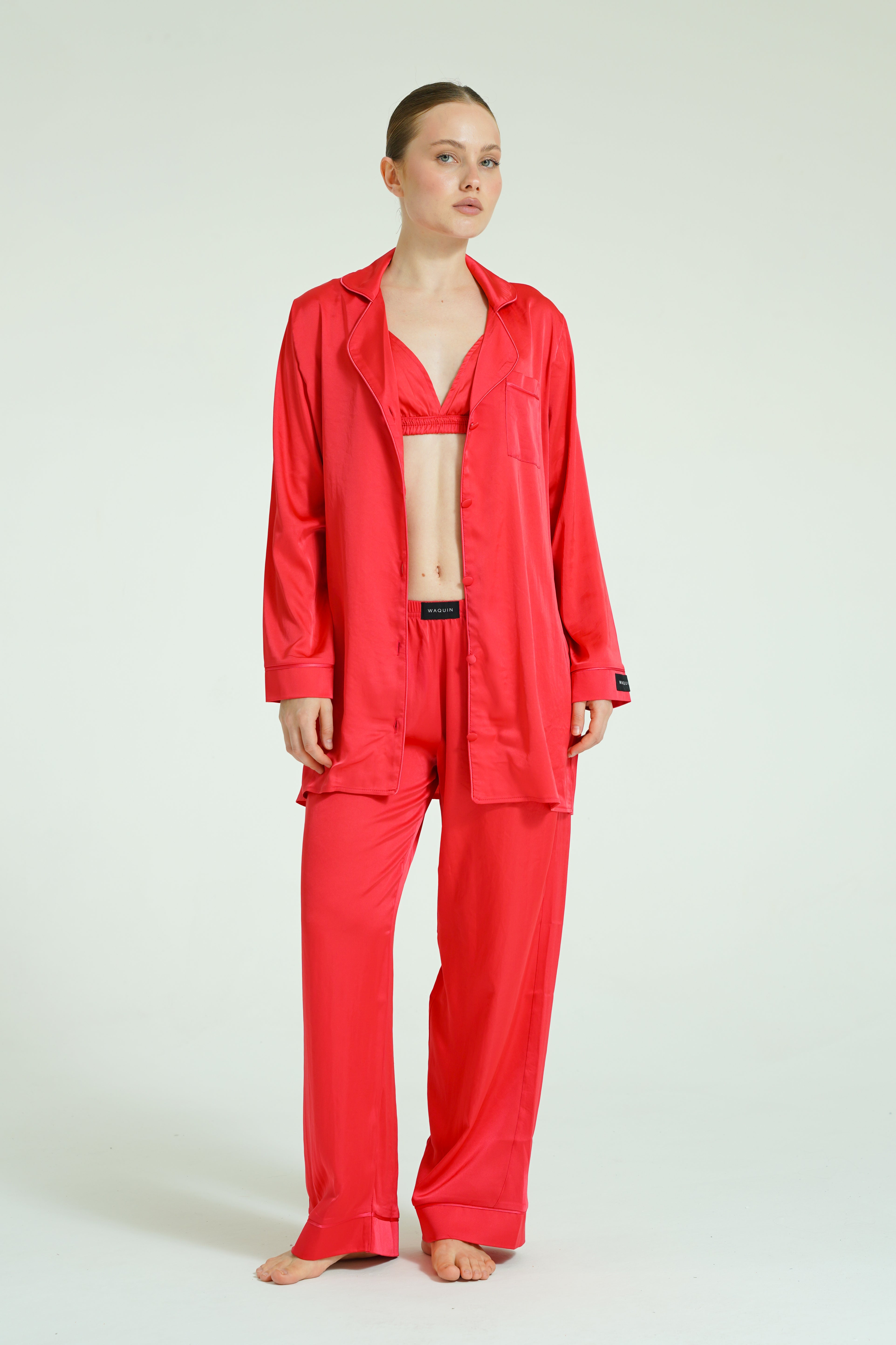 Ruby Trio – 4 Parça Saten Pijama Seti