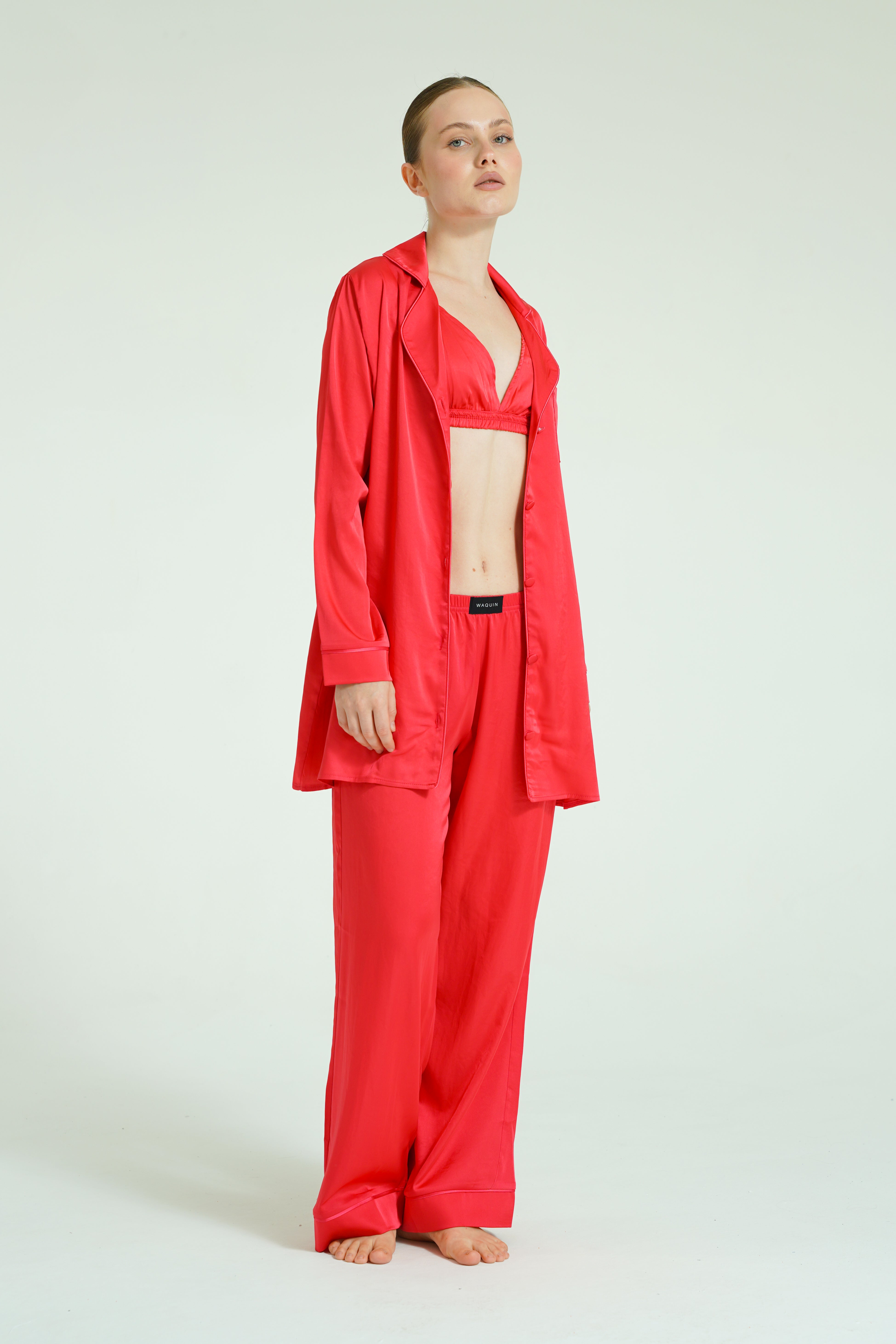 Ruby Trio – 4 Parça Saten Pijama Seti