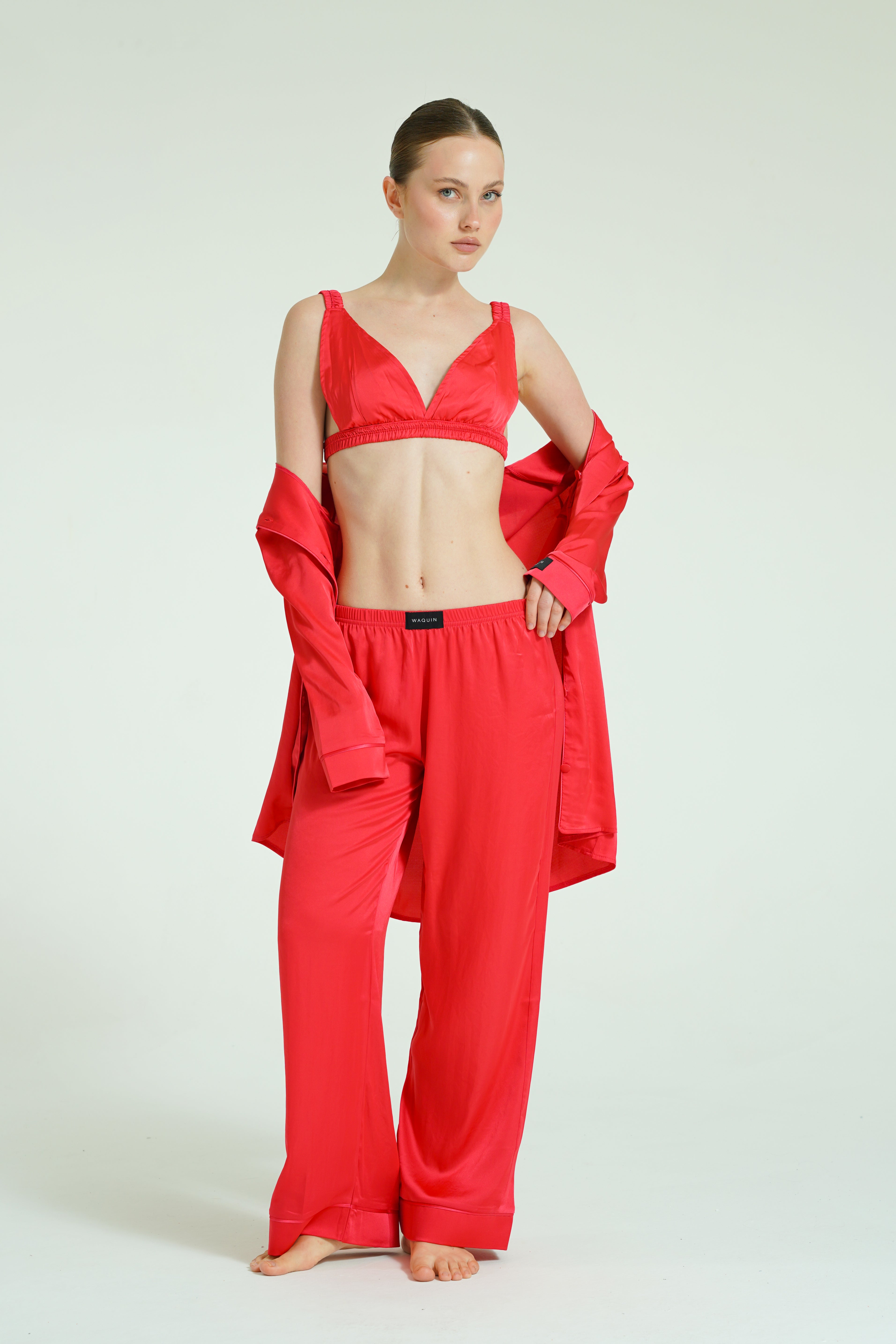 Ruby Trio – 4 Parça Saten Pijama Seti