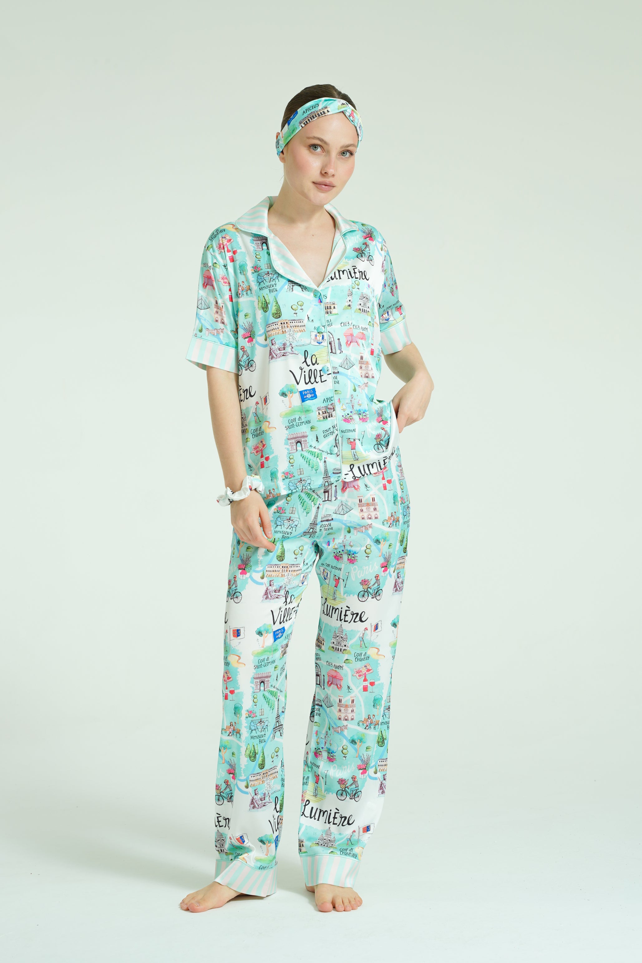 Paris Reverie – 3 Parça Saten Pijama Takımı