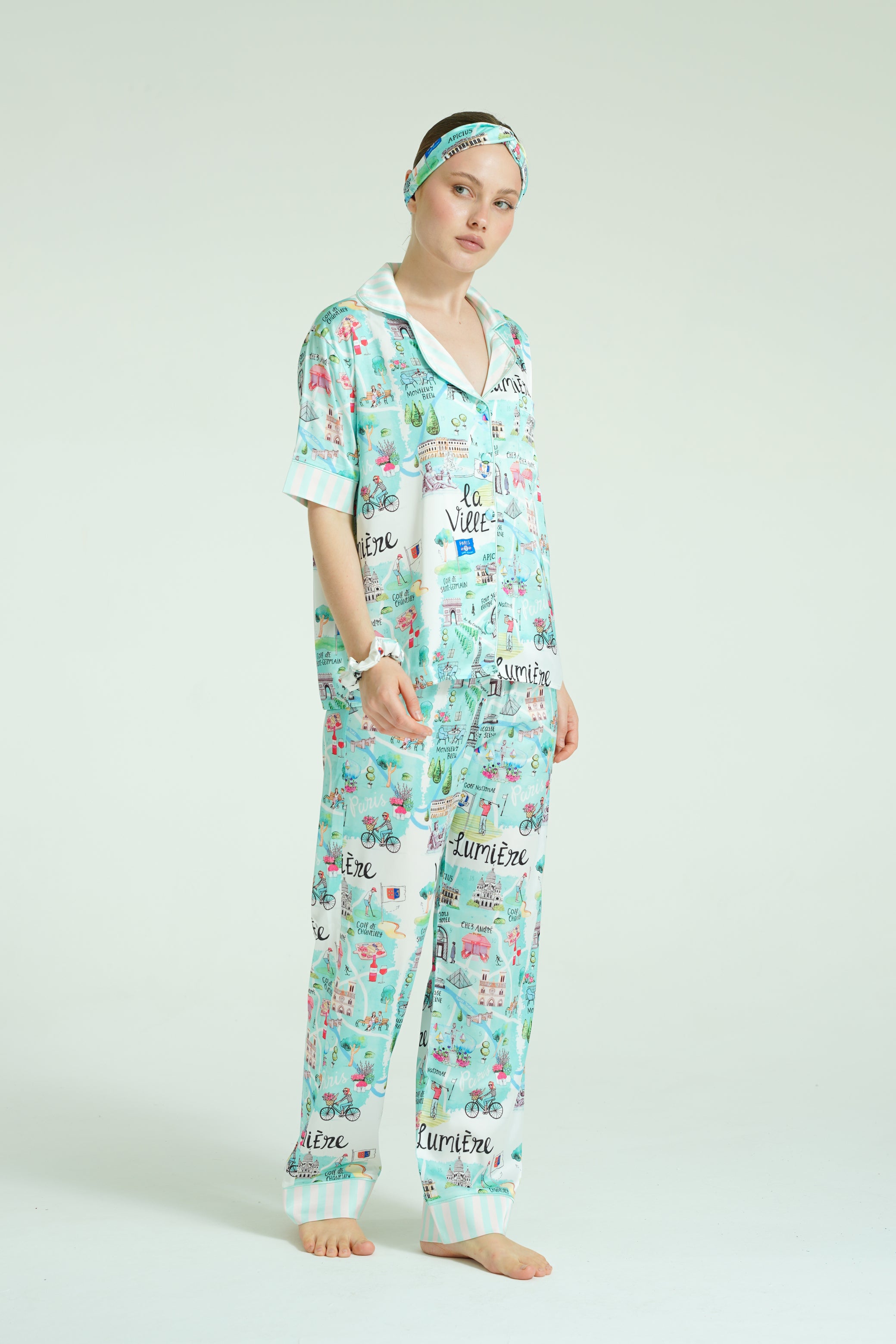 Paris Reverie – 3 Parça Saten Pijama Takımı