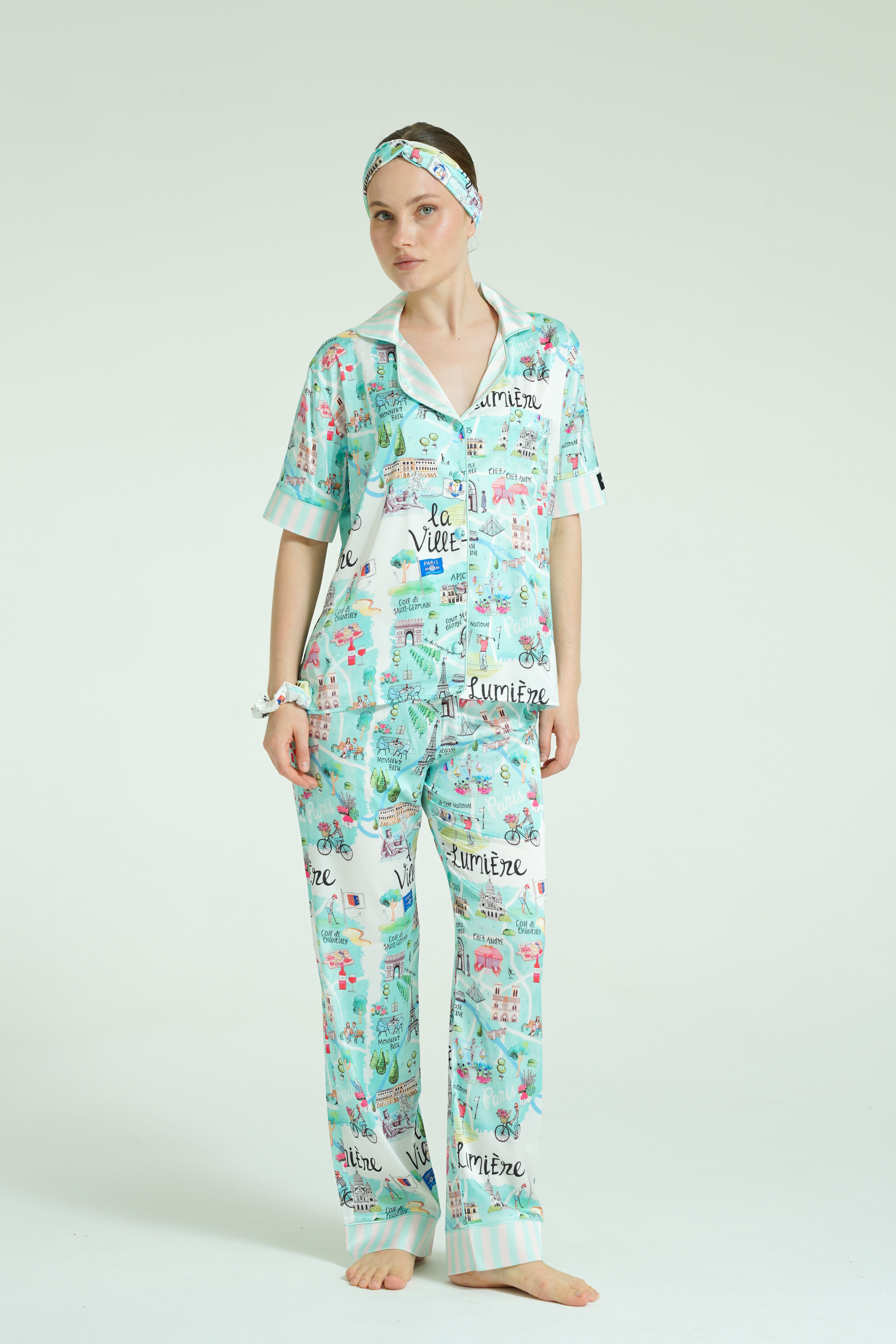 Amalfi Breeze – 3 Parça Saten Pijama Takımı