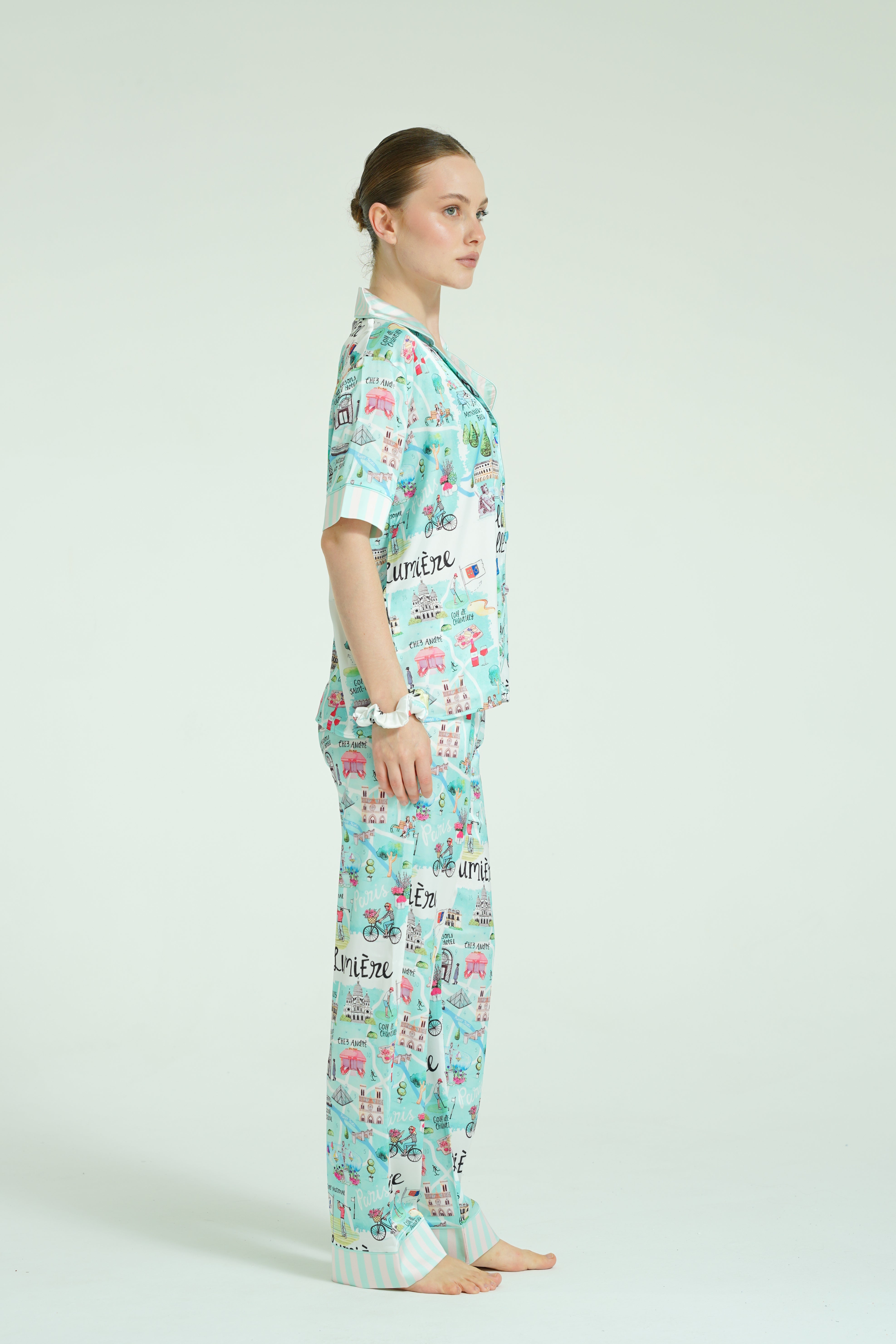 Amalfi Breeze – 3 Parça Saten Pijama Takımı