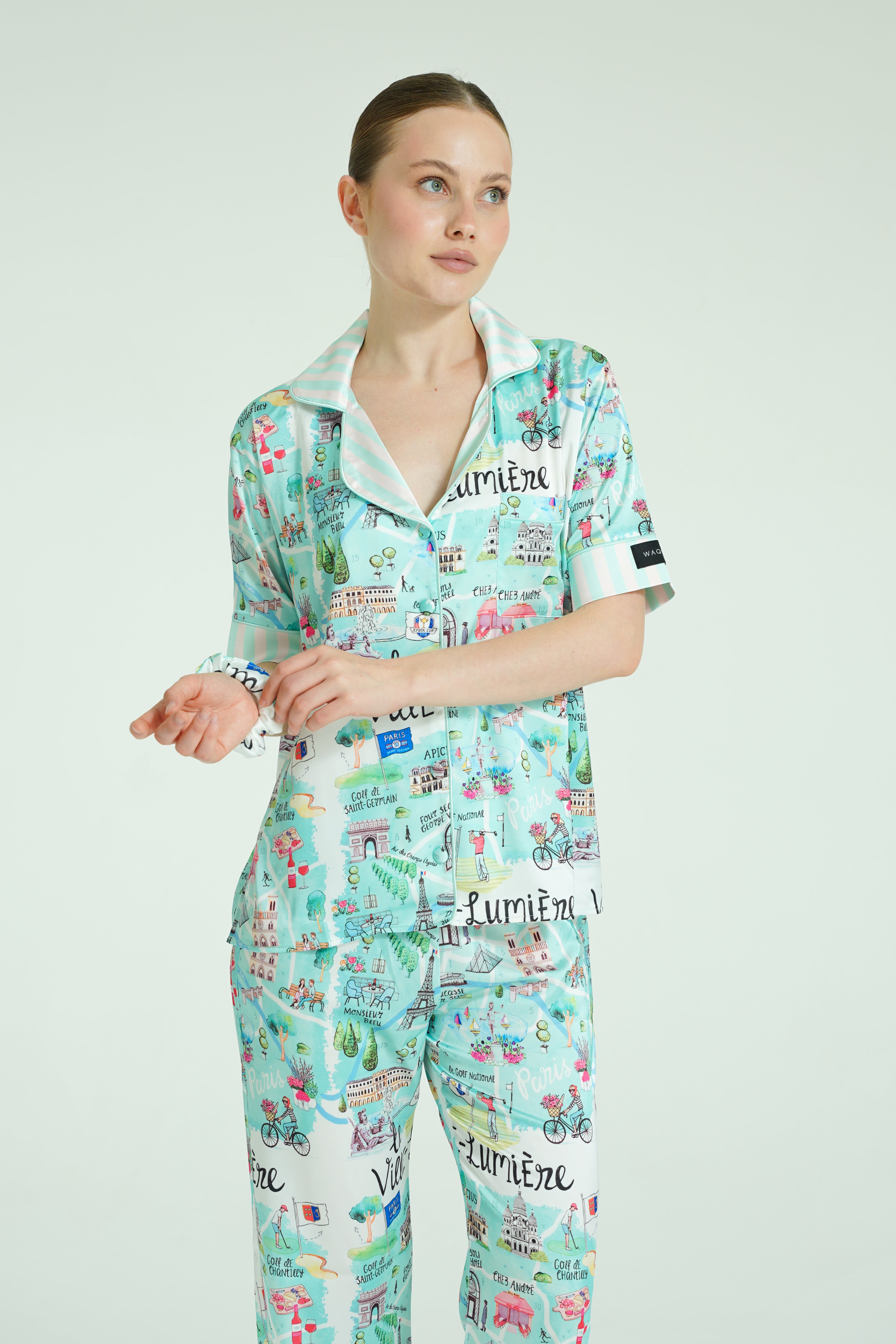 Amalfi Breeze – 3 Parça Saten Pijama Takımı