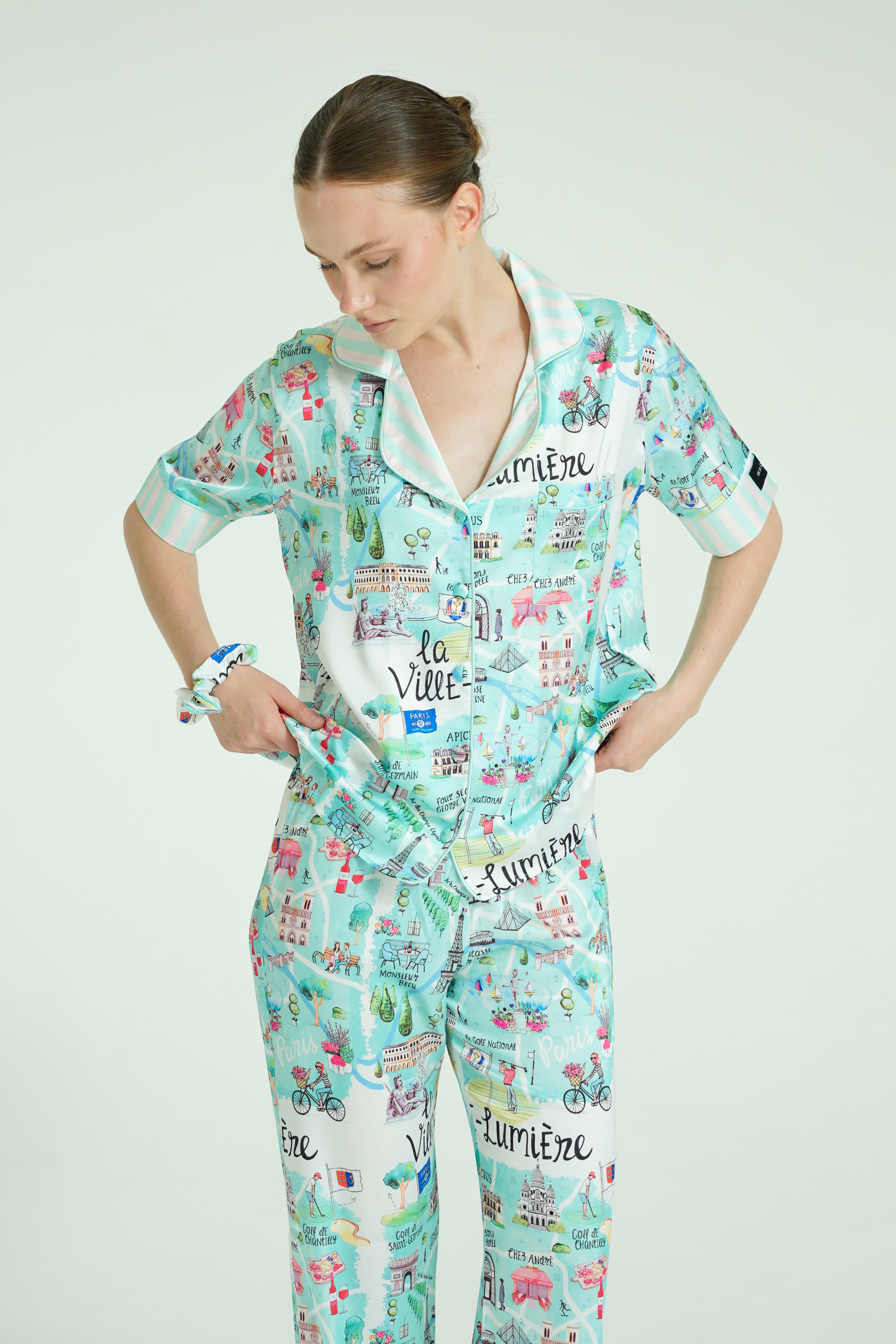 Amalfi Breeze – 3 Parça Saten Pijama Takımı