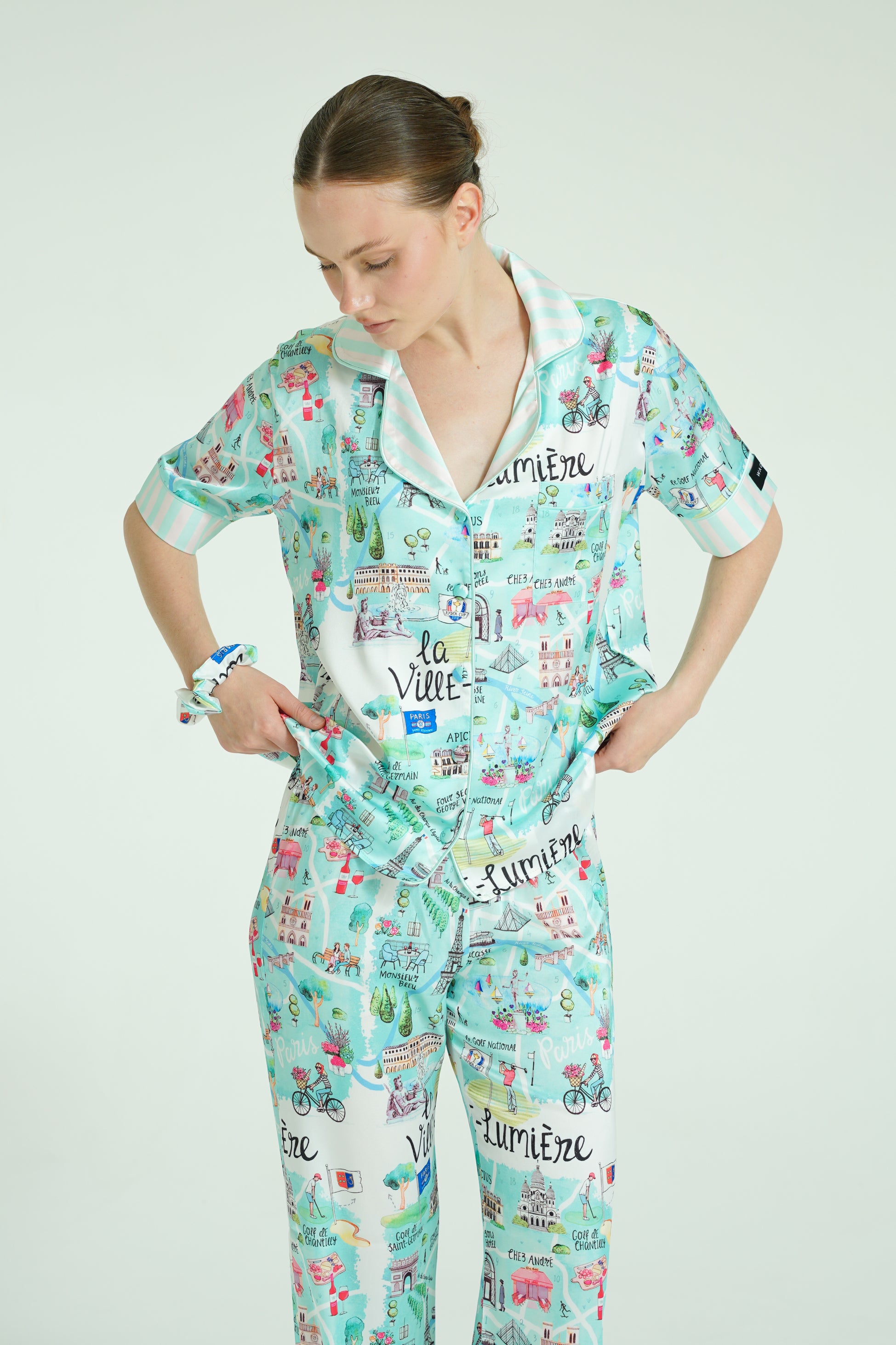 Paris Reverie – 3 Parça Saten Pijama Takımı