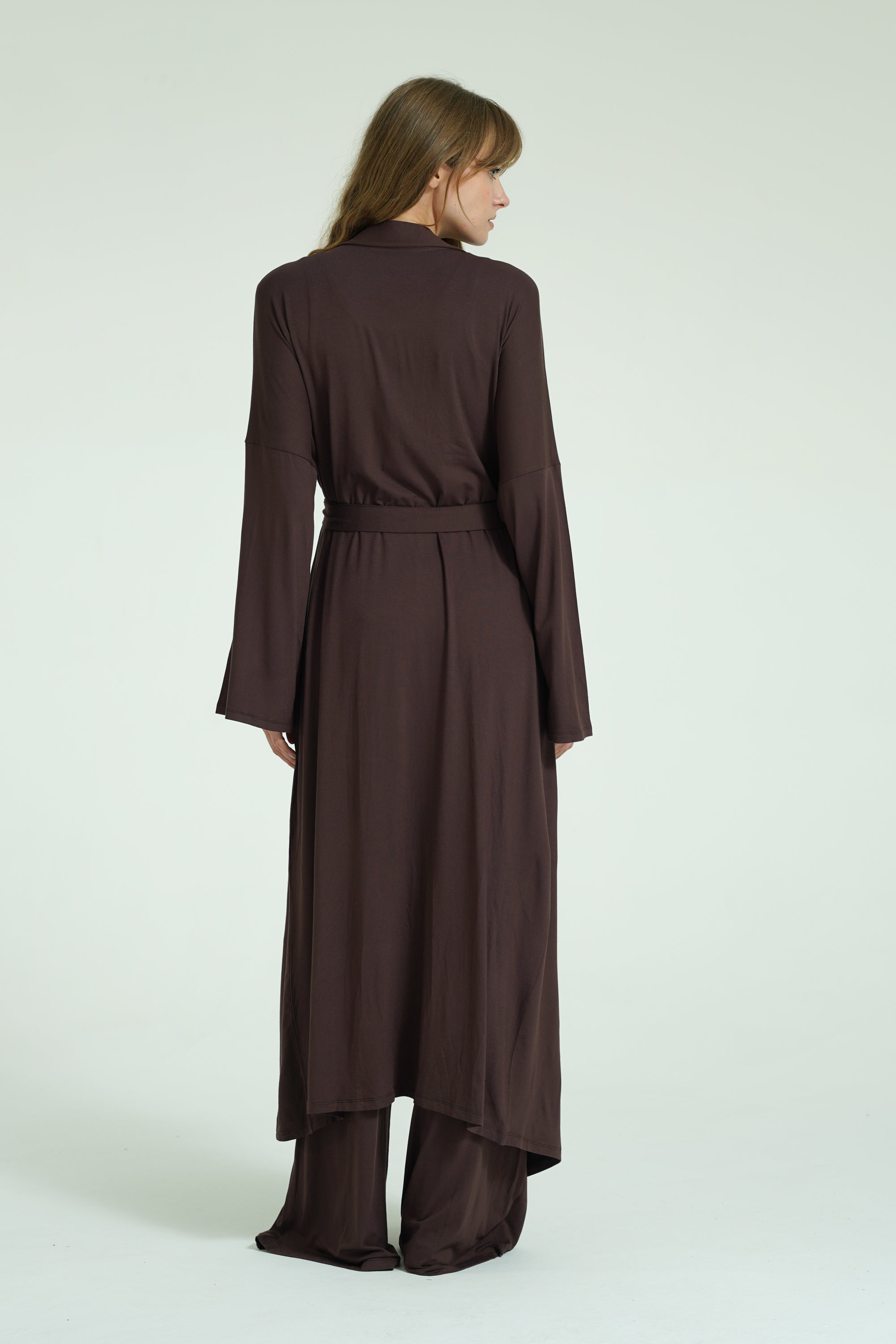 Kemerli Uzun Kimono - Kahverengi