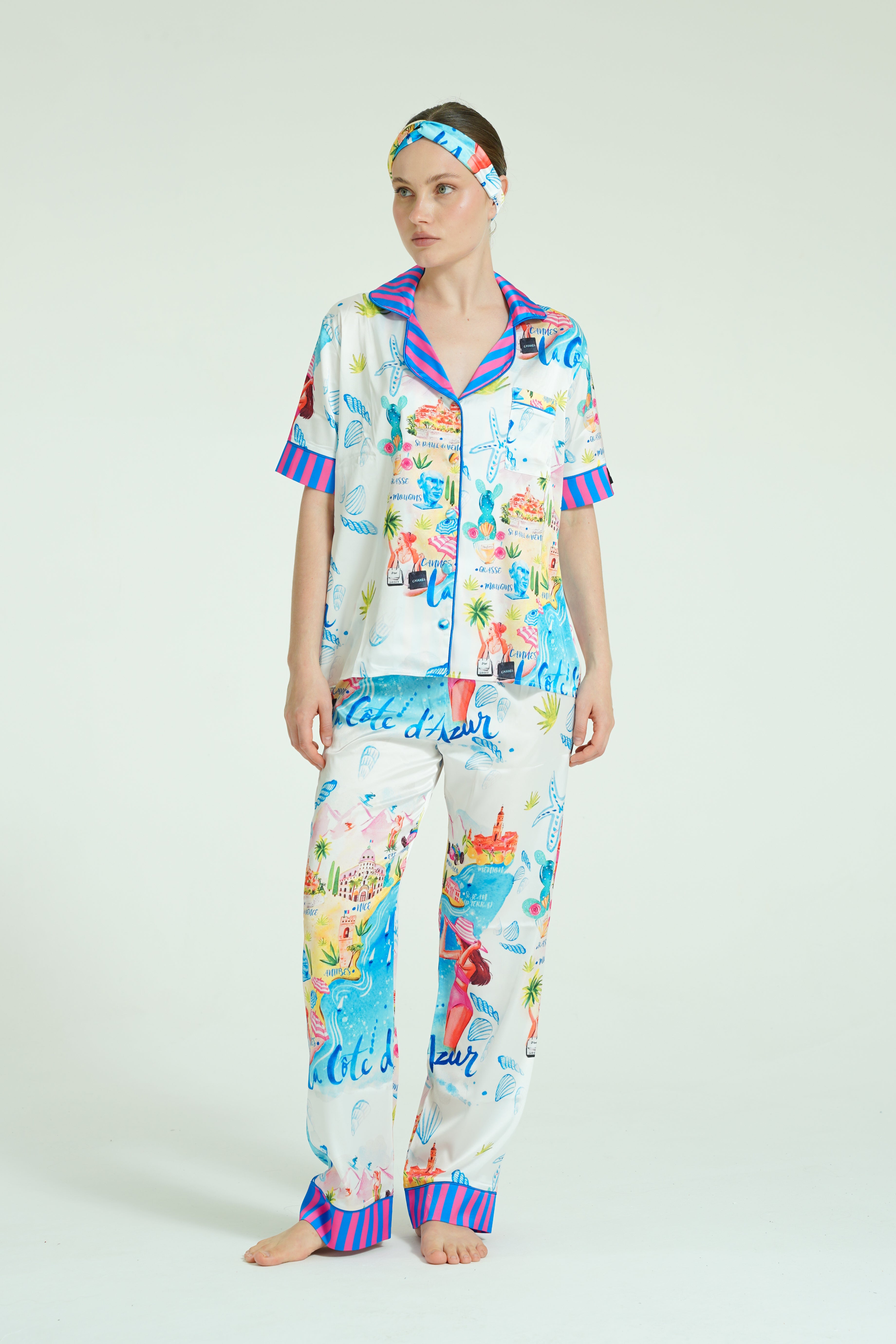 Côte d’Azur Muse – 3 Parça Saten Pijama Takımı