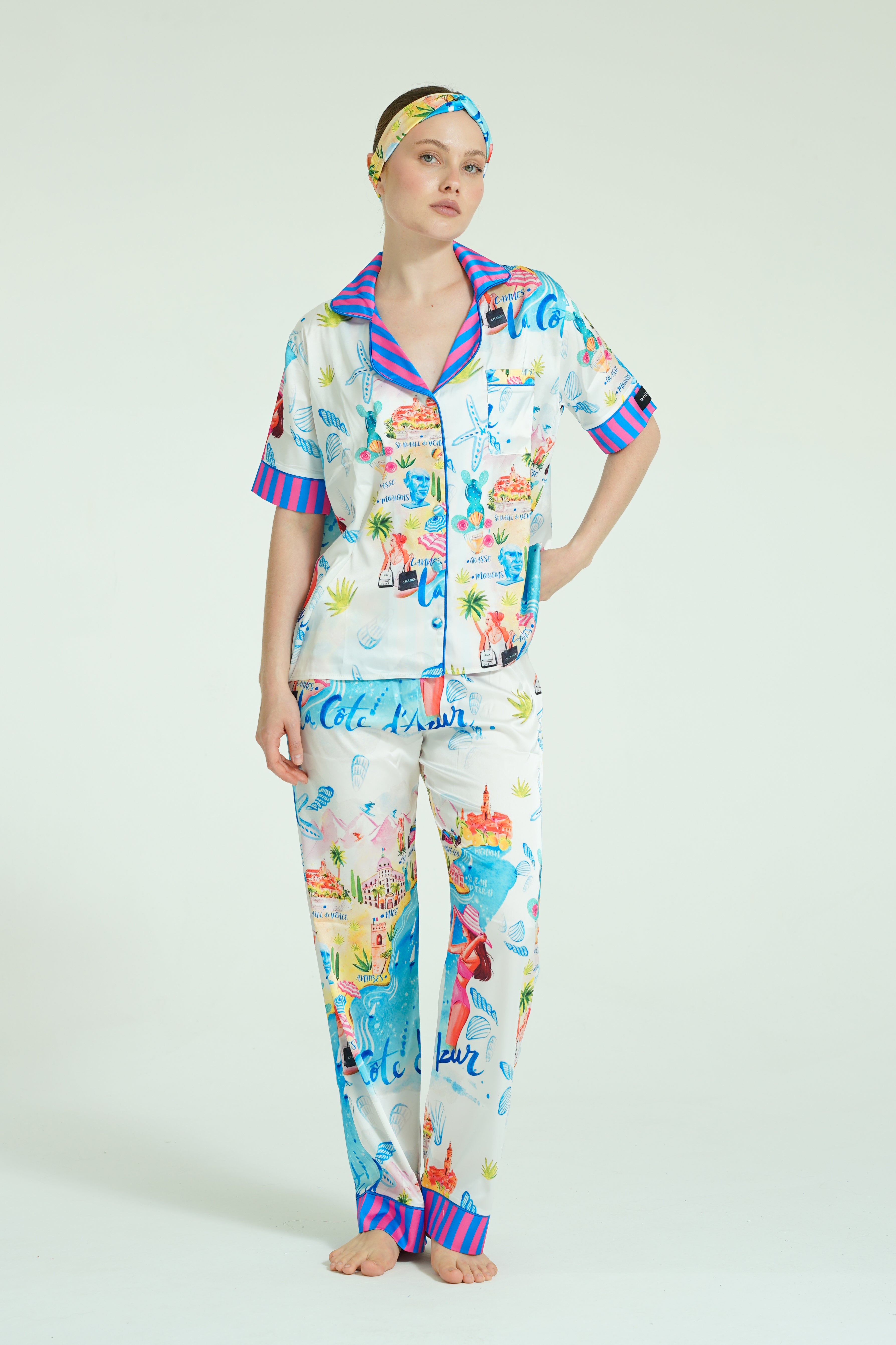 Côte d’Azur Muse – 3 Parça Saten Pijama Takımı