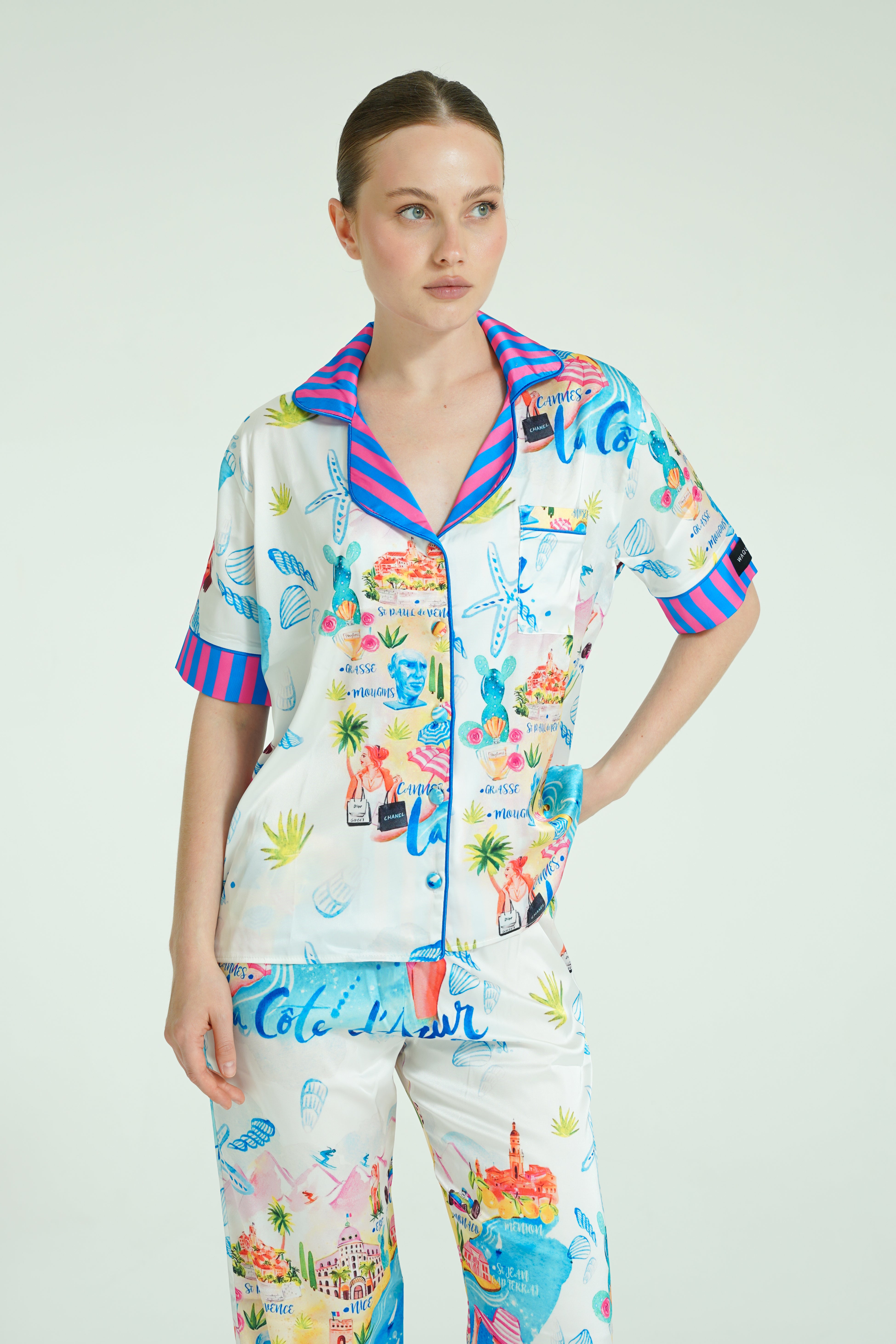 Côte d’Azur Muse – 3 Parça Saten Pijama Takımı