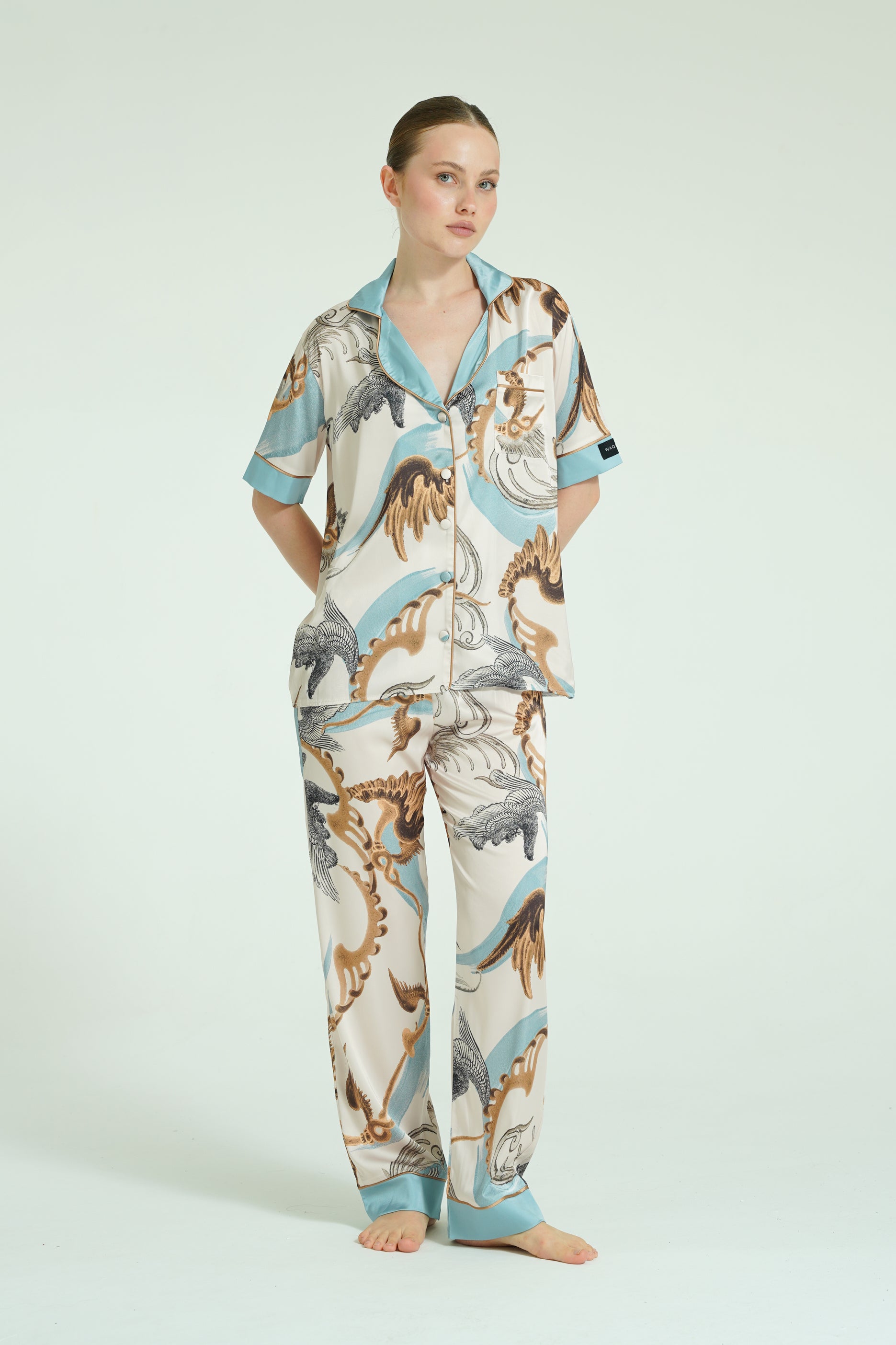 Azure Myth – 3 Parça Saten Pijama Seti