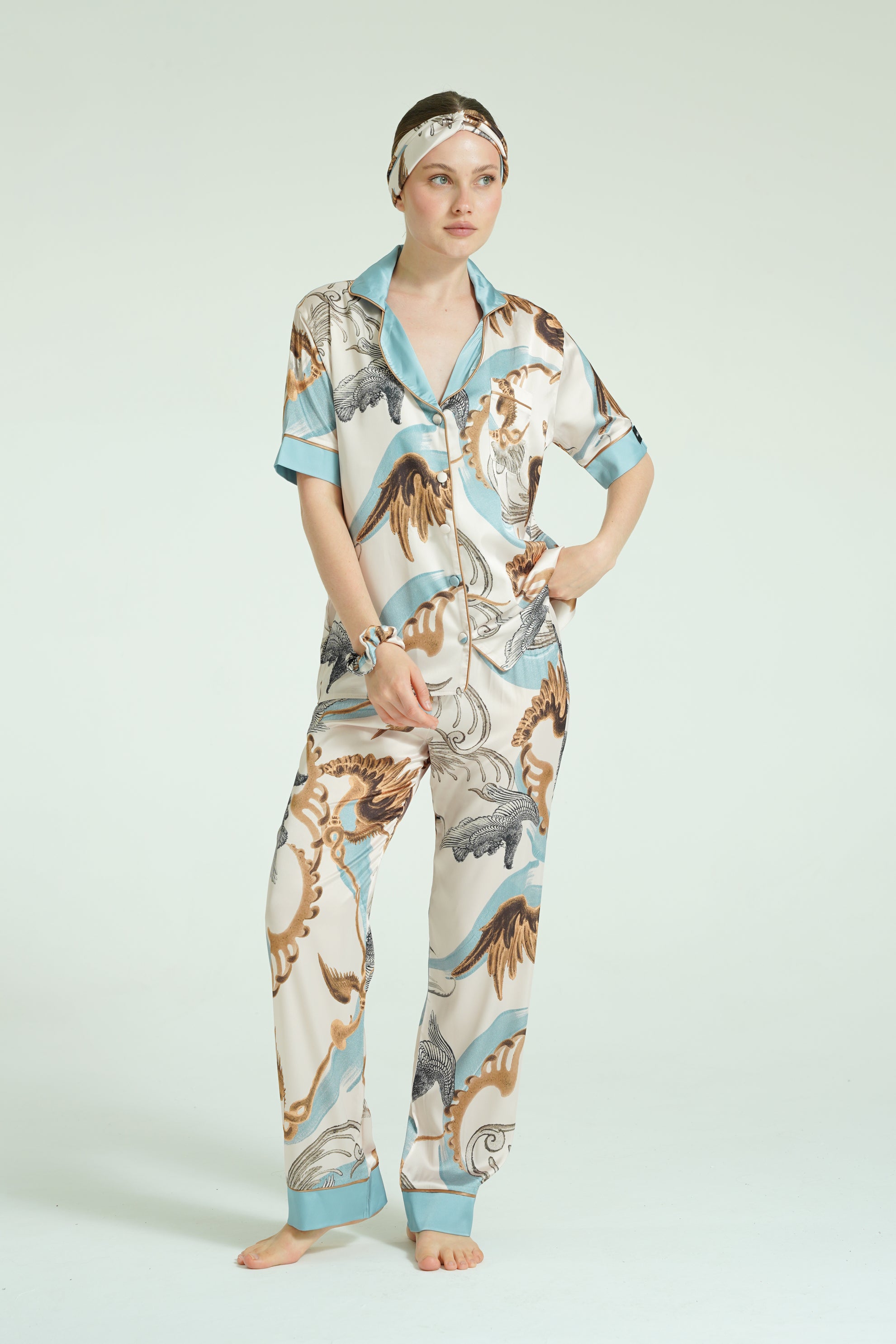 Azure Myth – 3 Parça Saten Pijama Seti