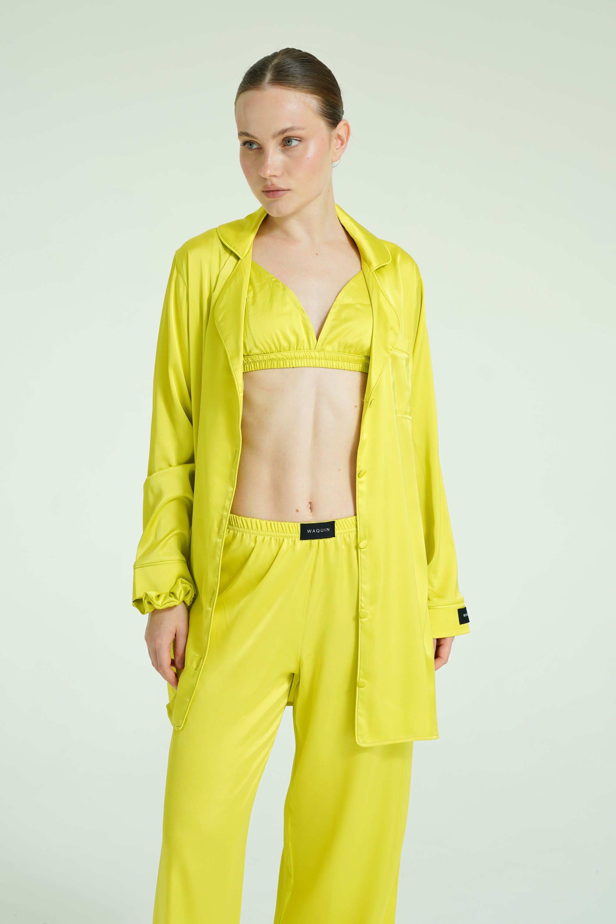 Citrus Glow Trio – 4 Parça Saten Pijama Seti