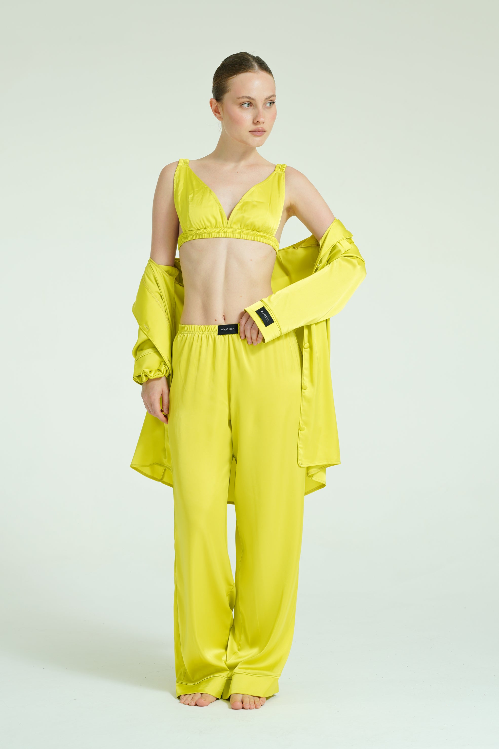 Citrus Glow Trio – 4 Parça Saten Pijama Seti