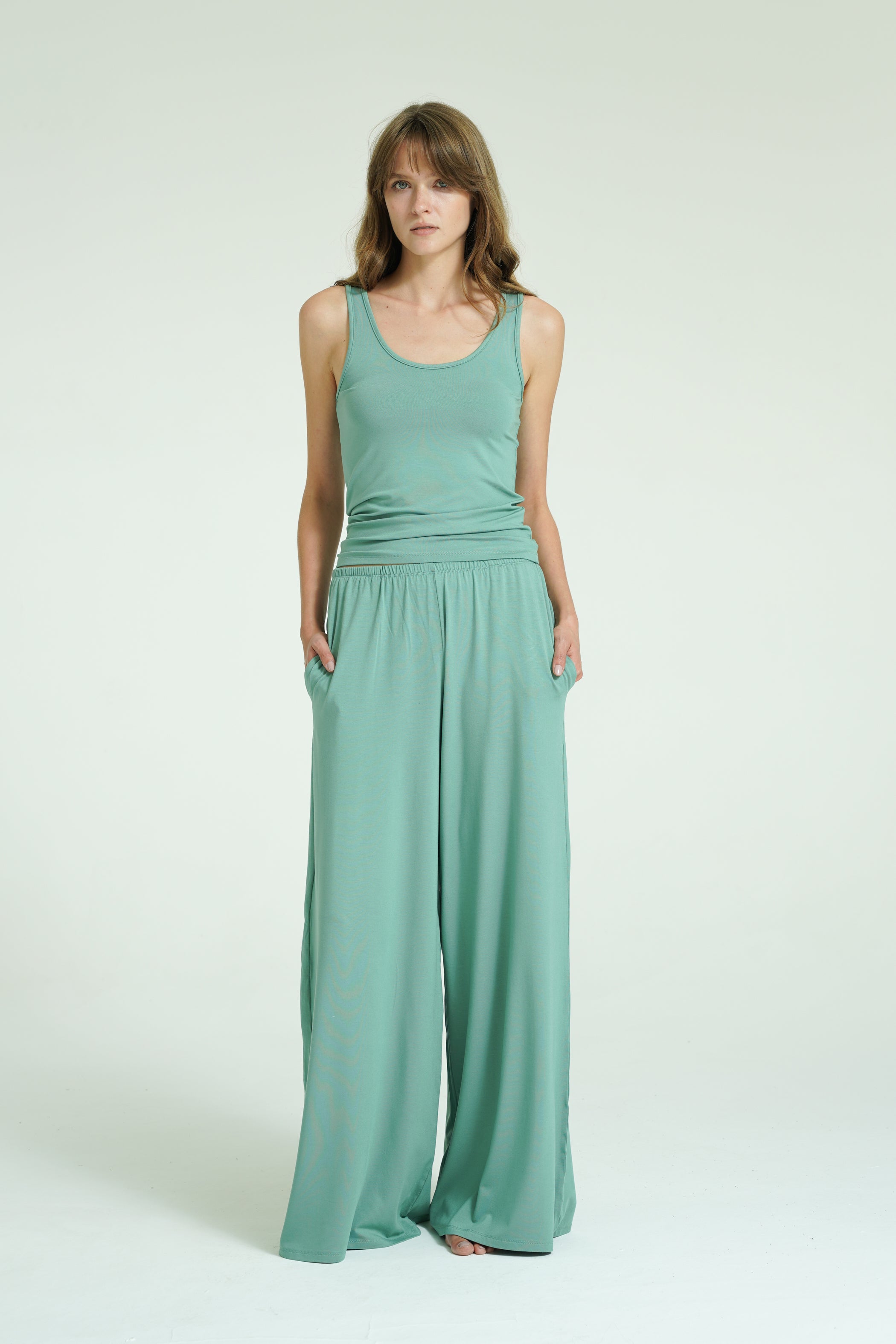 Dökümlü Rahat Pantolon - Mint Yeşili