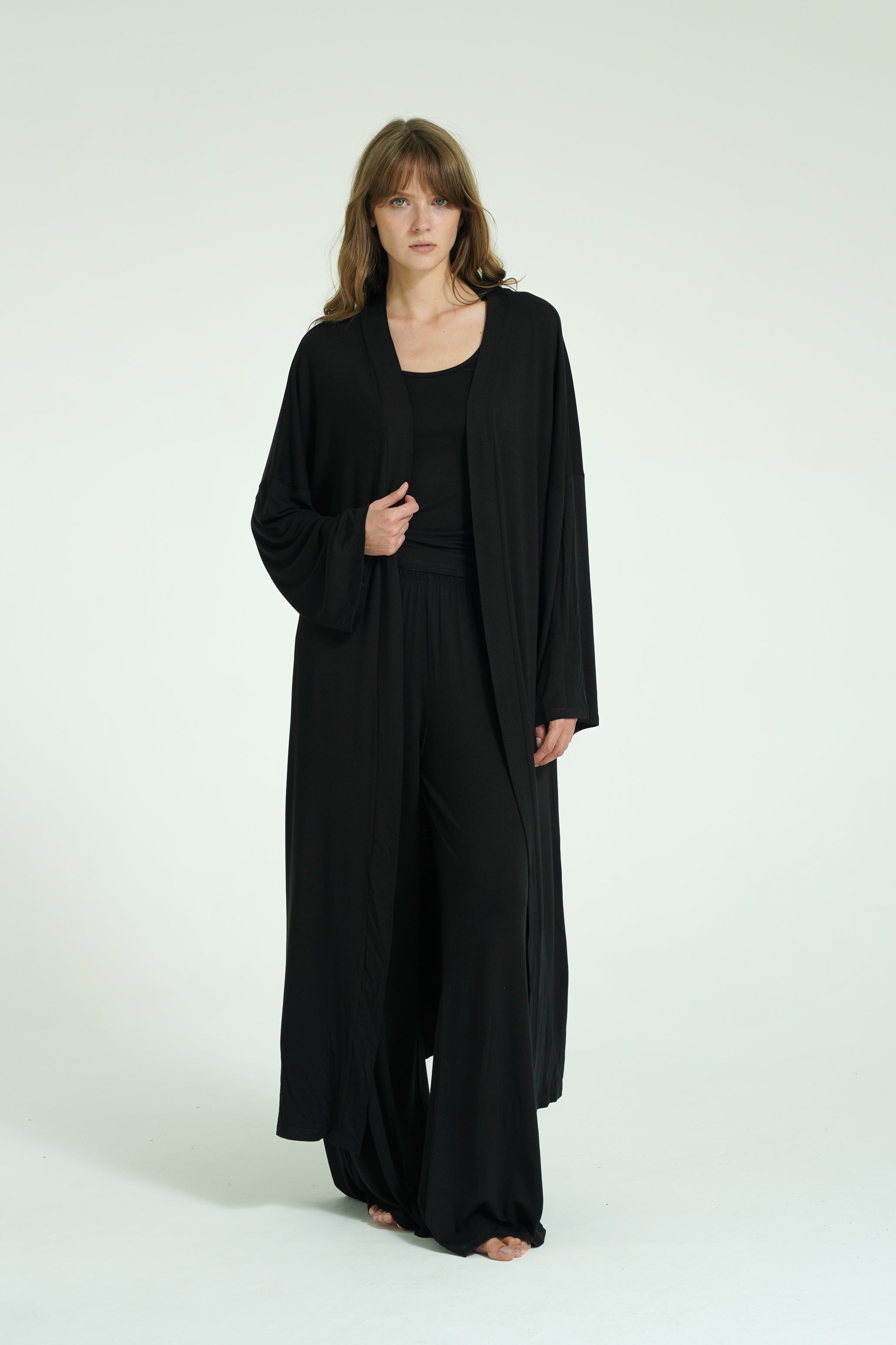Kemerli Uzun Kimono - Siyah