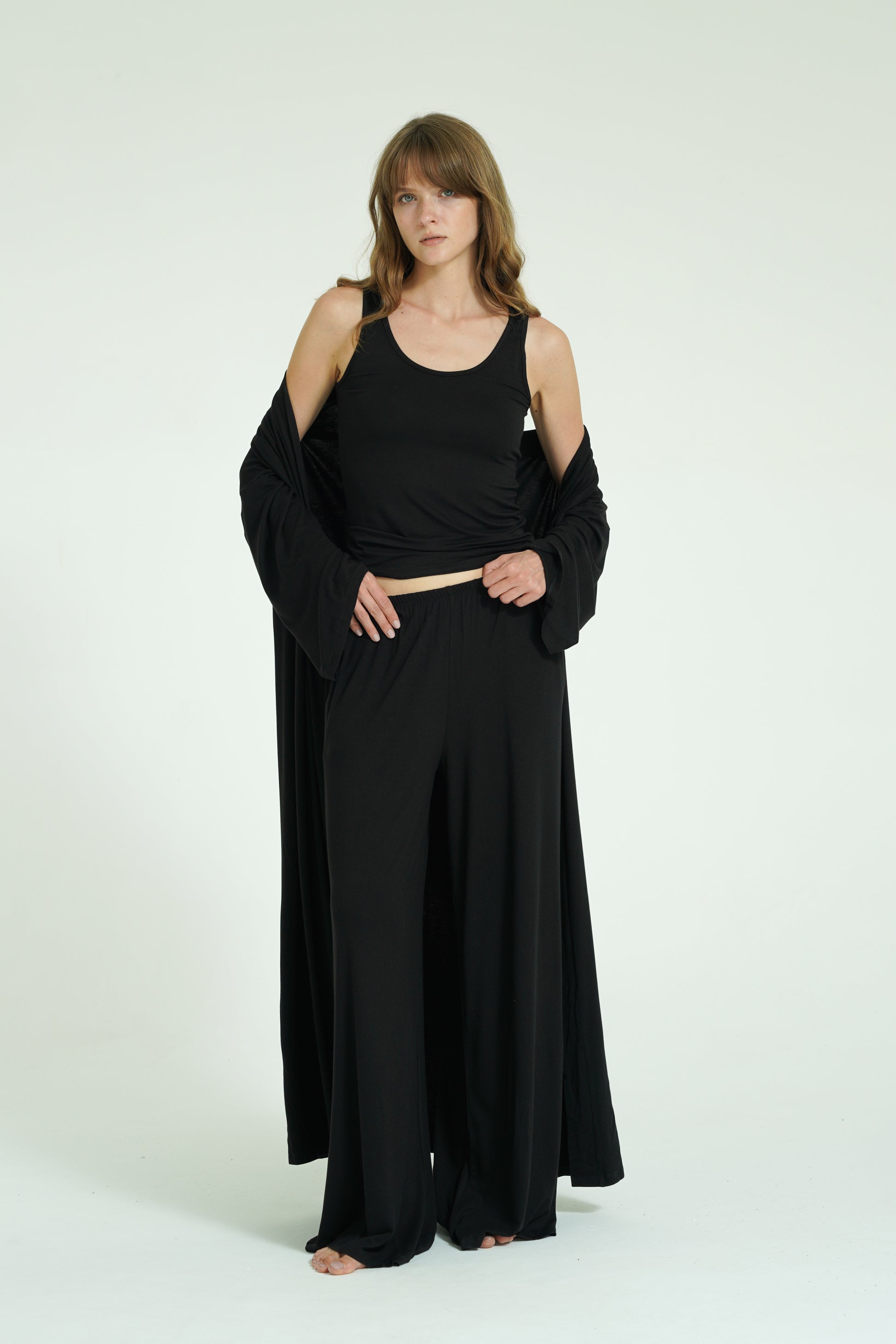 Kemerli Uzun Kimono - Siyah
