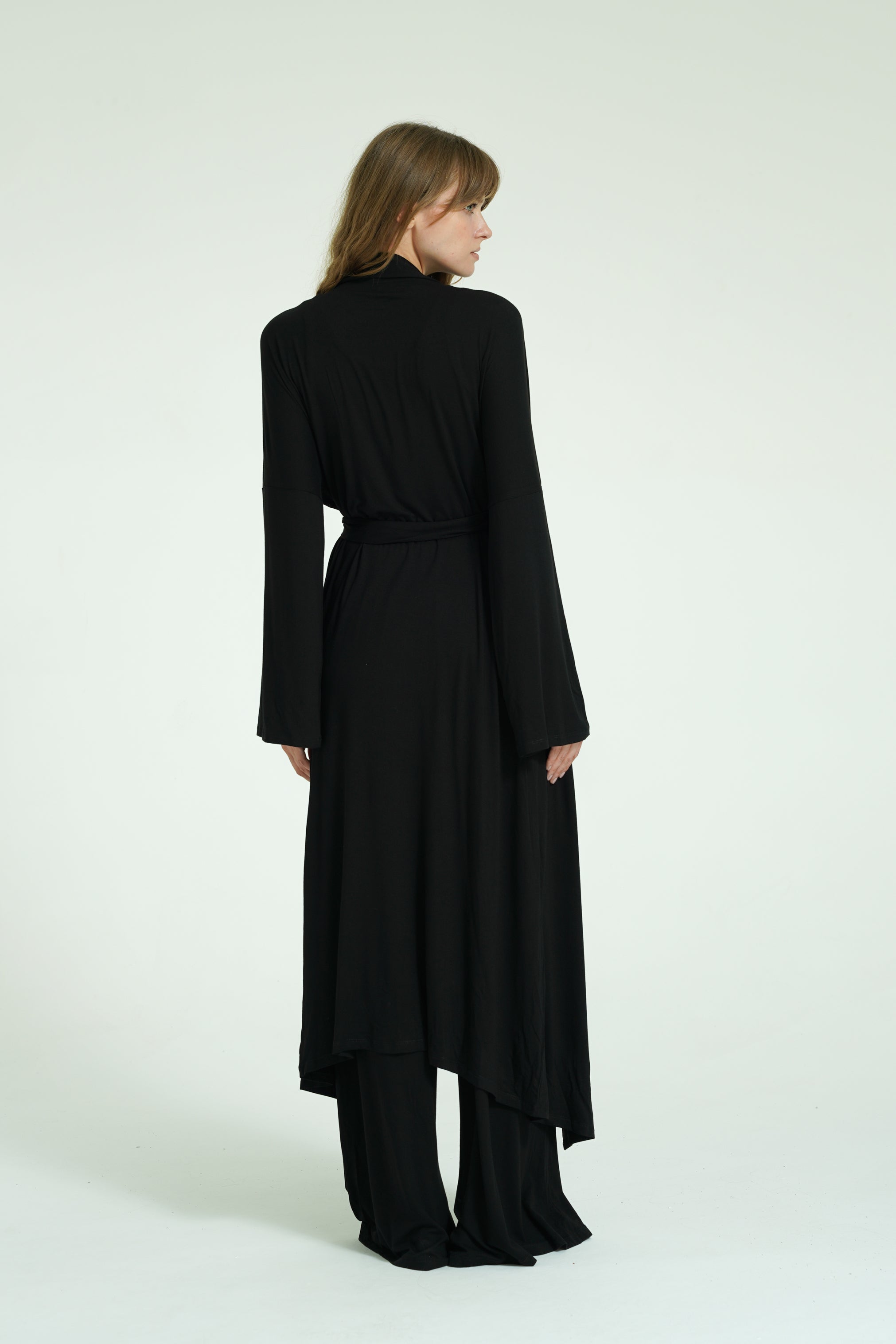 Kemerli Uzun Kimono - Siyah