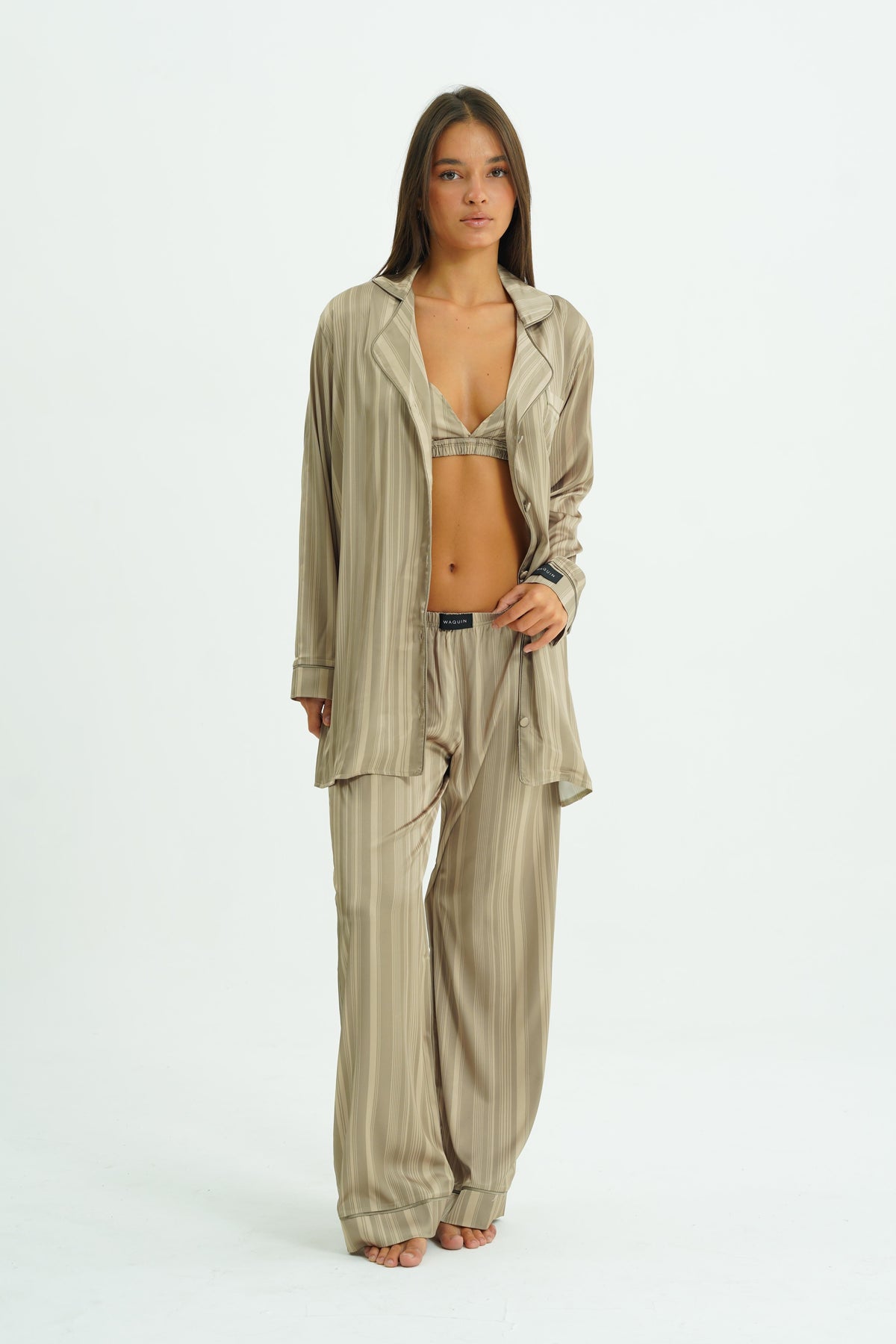 Veloura Sand – 4 Parça Saten Pijama Seti