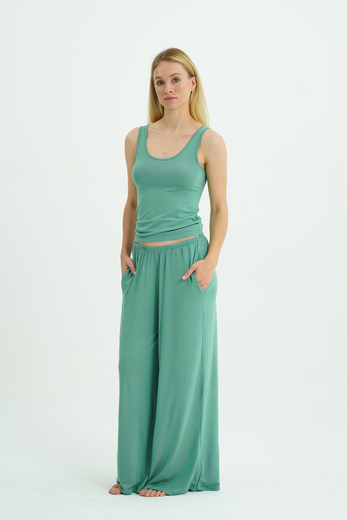 Dökümlü Rahat Pantolon - Mint Yeşili