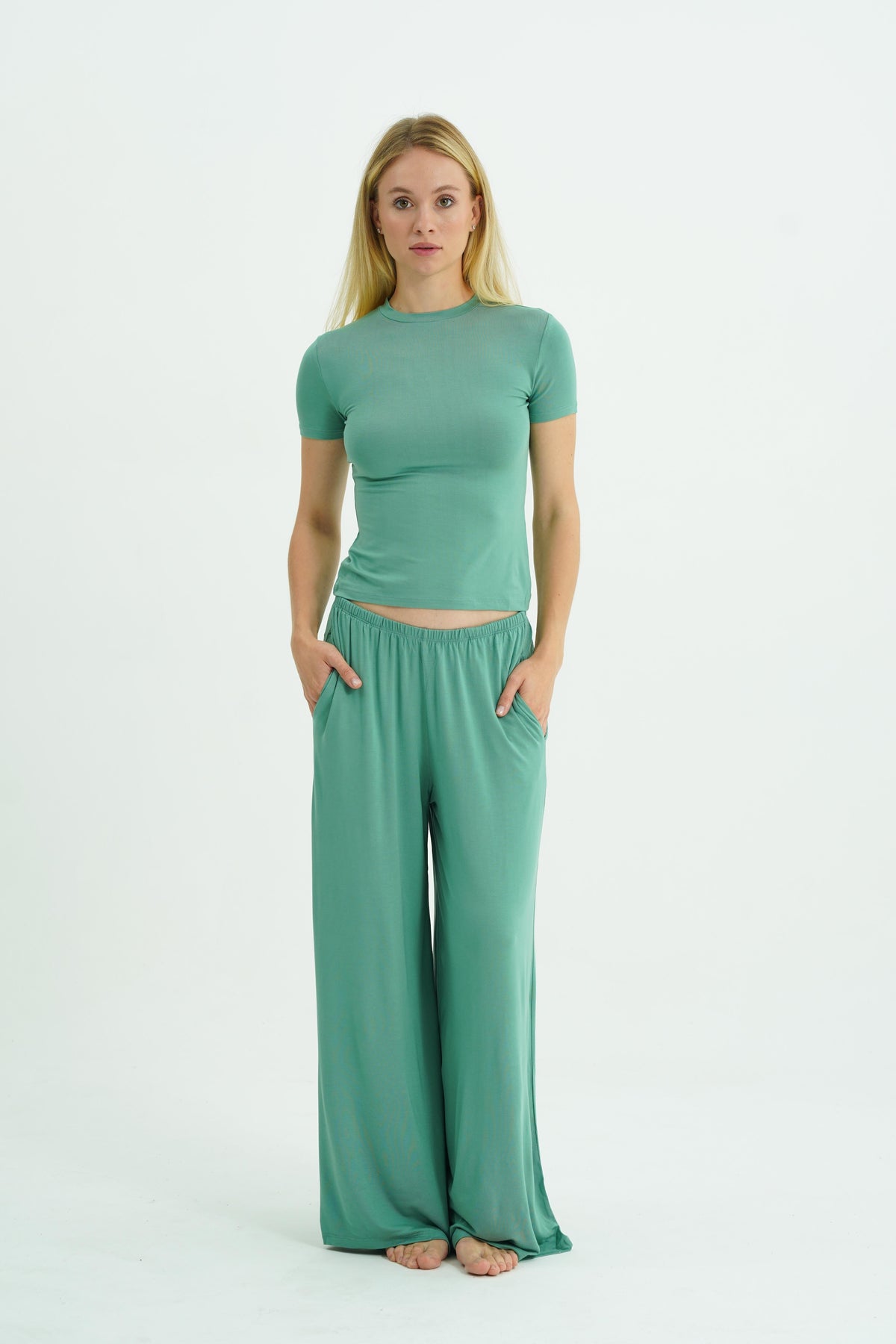 Dökümlü Rahat Pantolon - Mint Yeşili