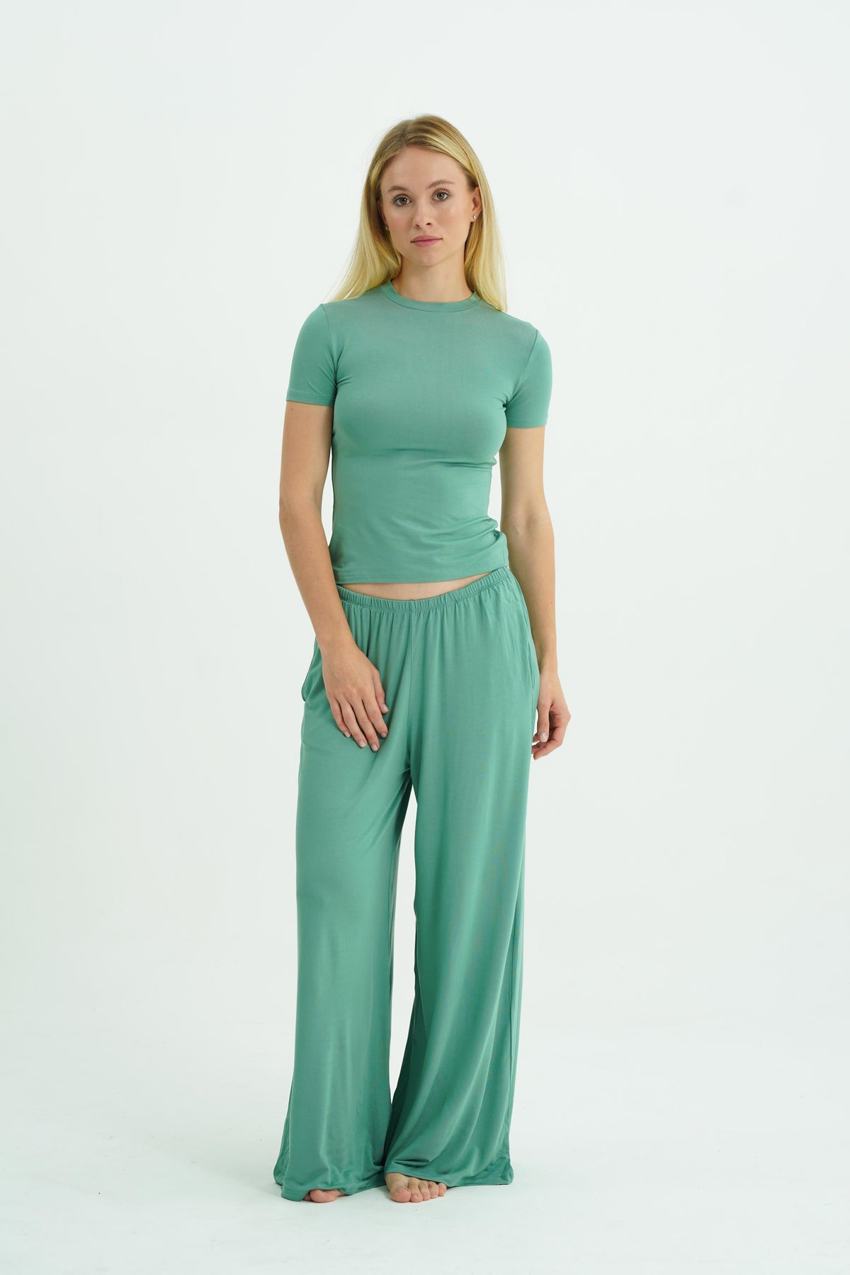 Dökümlü Rahat Pantolon - Mint Yeşili