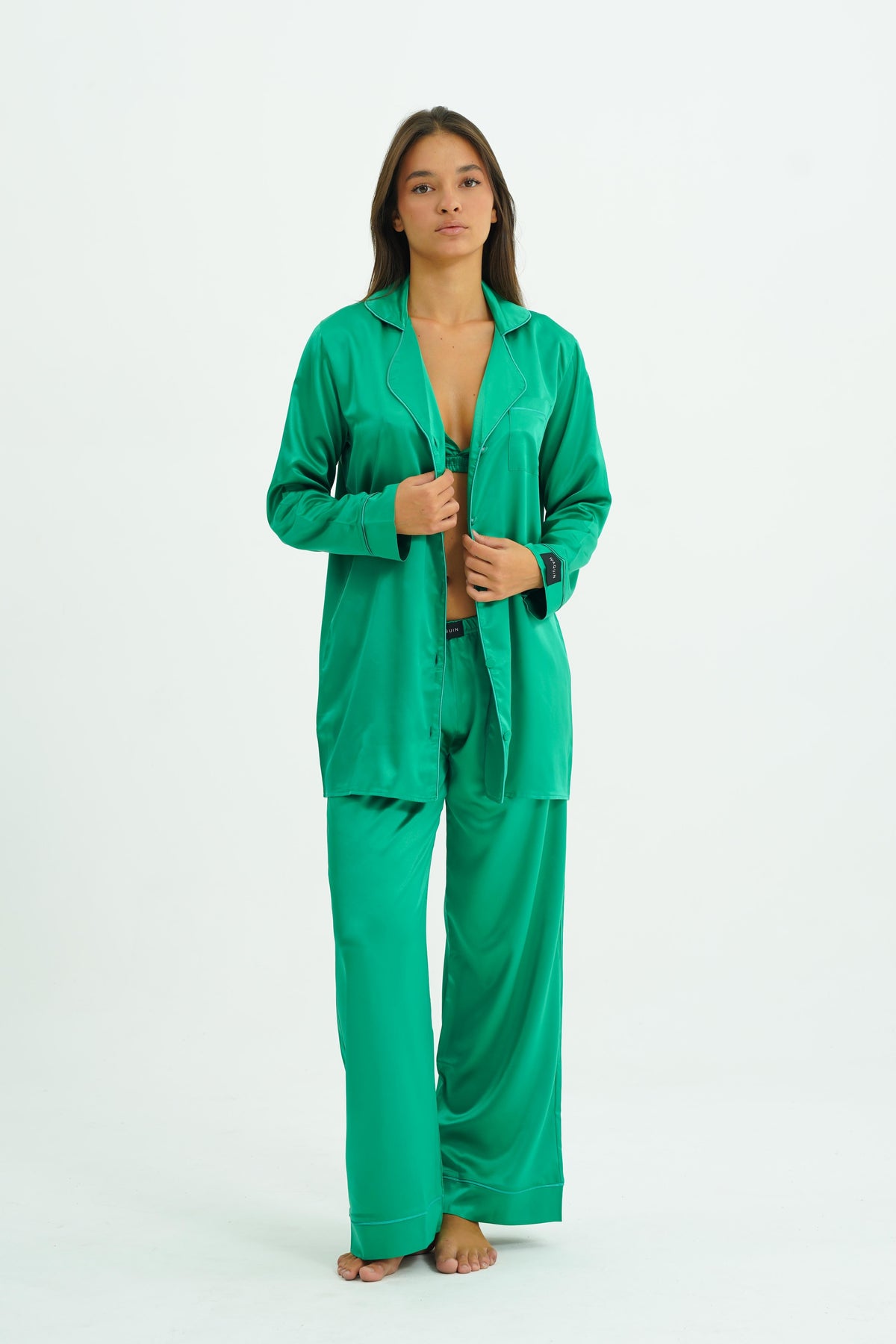 Emerald Aura – 4 Parça Saten Pijama Seti