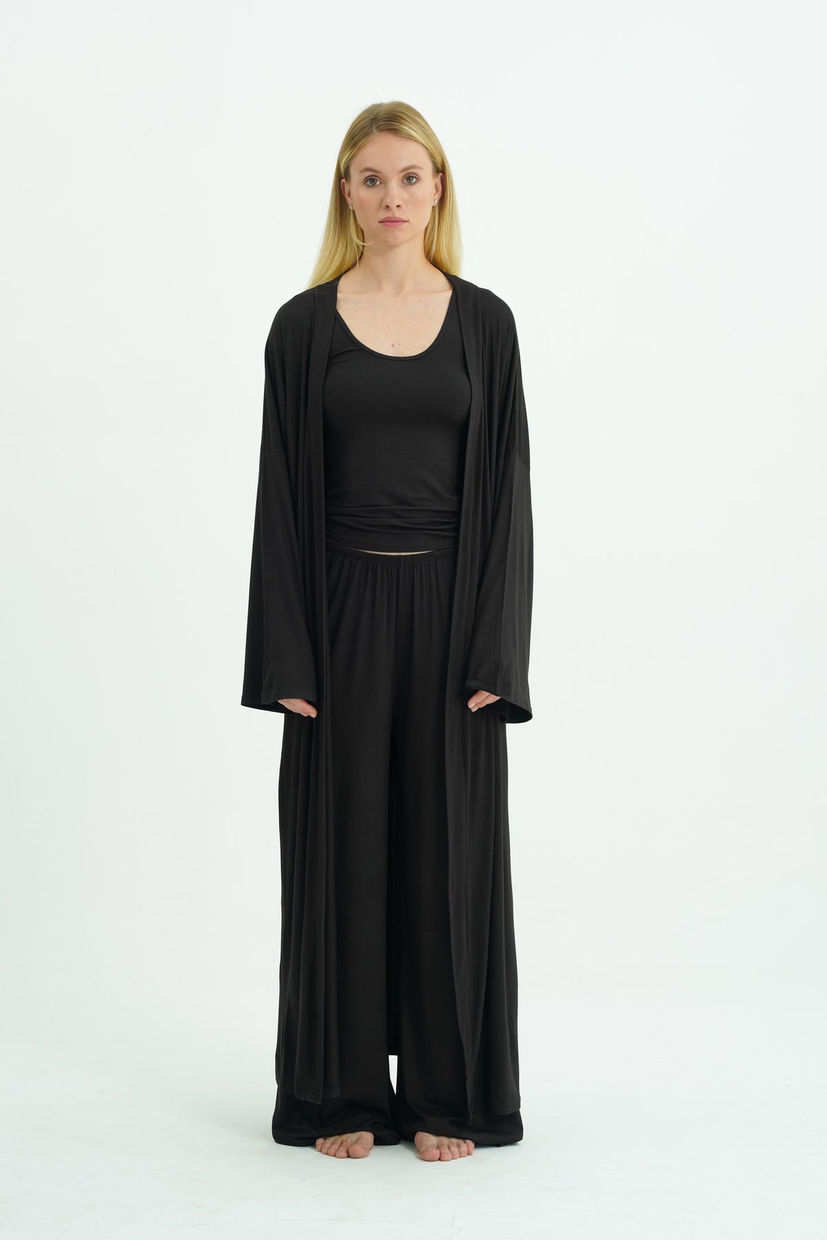Kemerli Uzun Kimono - Siyah